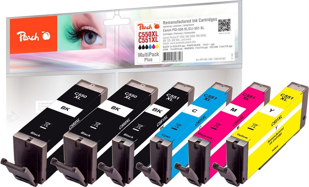 Peach Tinte Canon PGI-550XLCLI-551XL,Multi-Plus C, M, Y, BK, PHBK