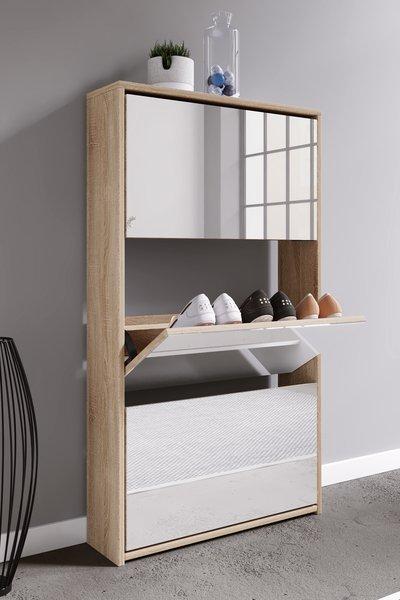 VCM Holz Schuhschrank Schuhkommode Schuhregal Schuhständer Spiegel Stido XL