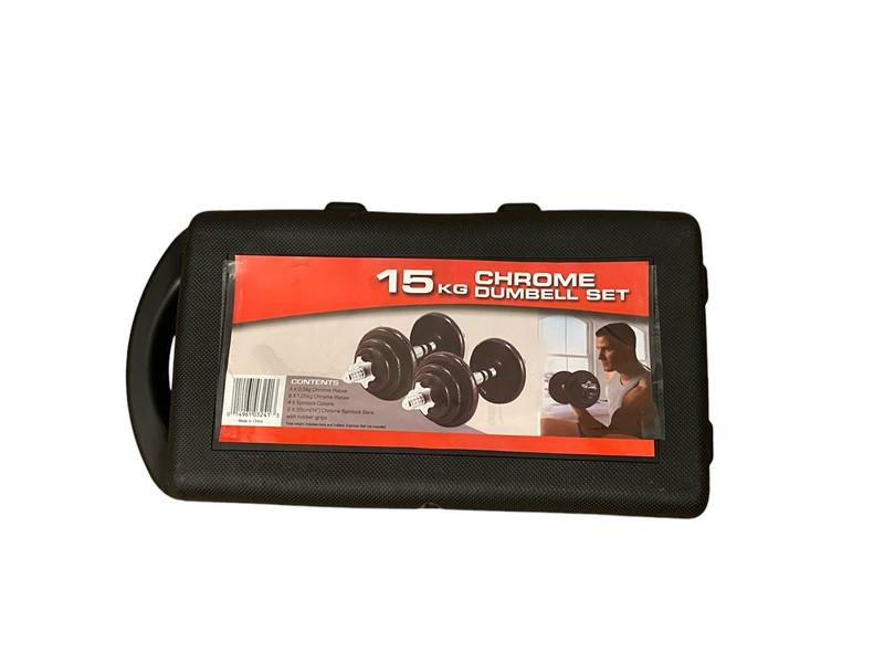 Gym Universe 15kg Hantelset mit Koffer aus Chrome