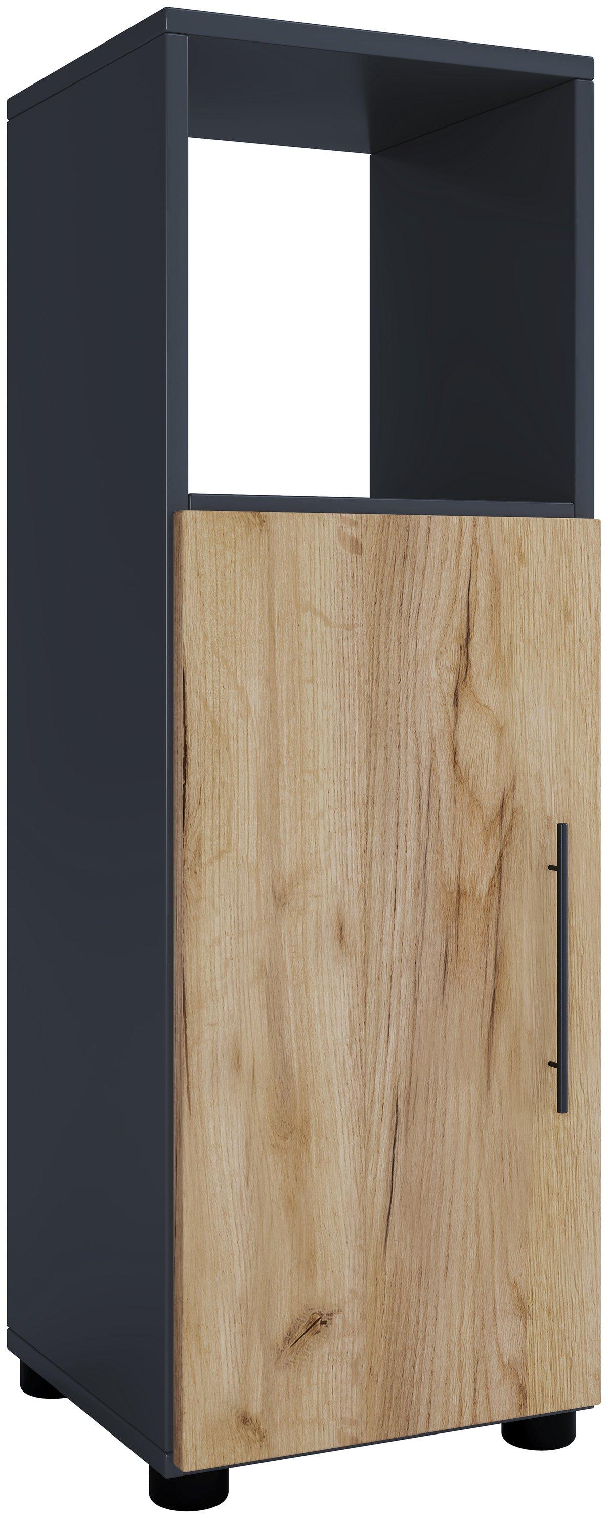 VCM Holz Midischrank | Badschrank mit offenem Fach und einer Drehtür | Maße H. 93 x B. 31 x T. 30 cm | Midischrank - Flandu