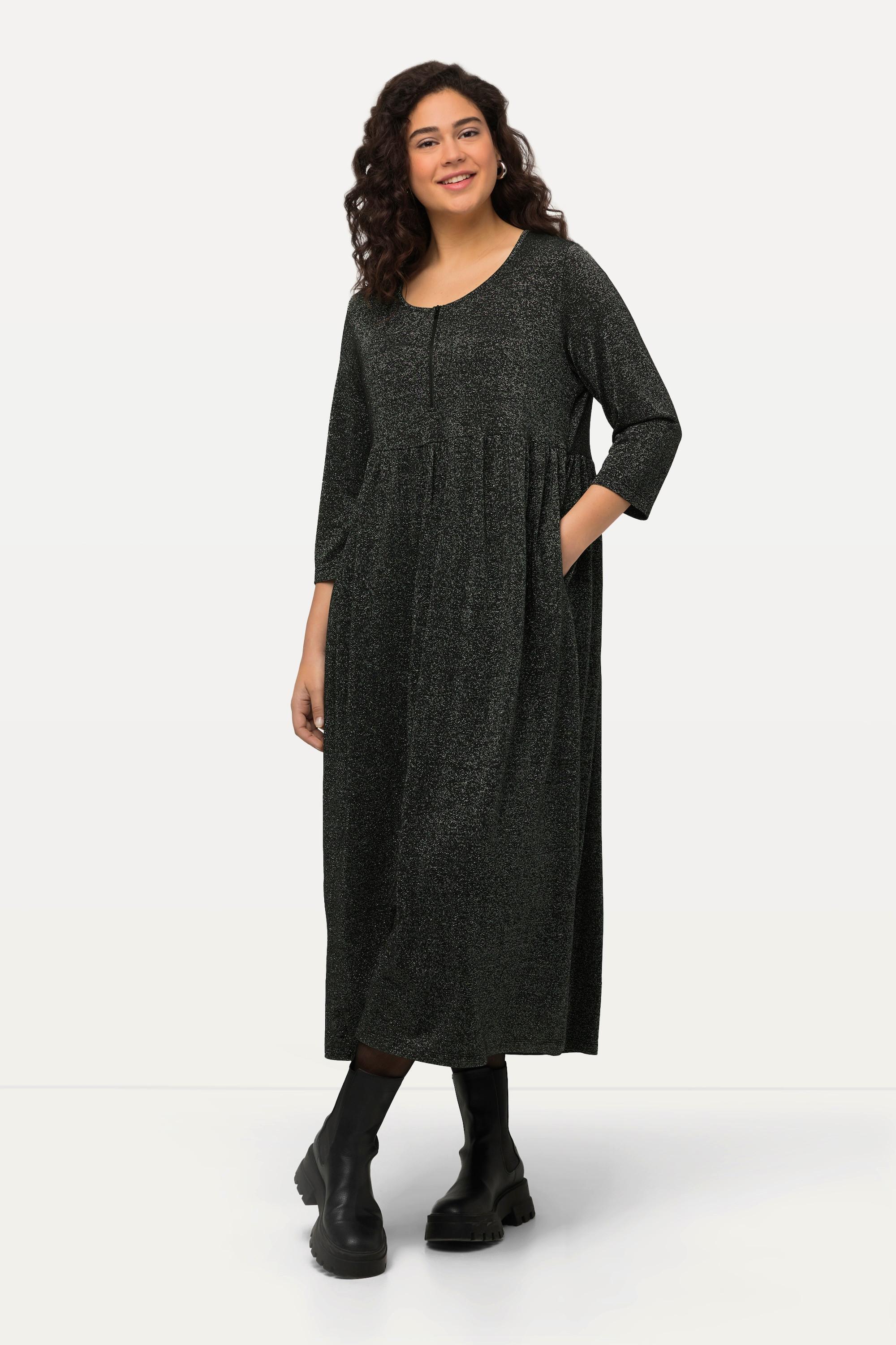 Ulla Popken Jersey Midikleid Metallic-Effekt Rundhals Halbarm
