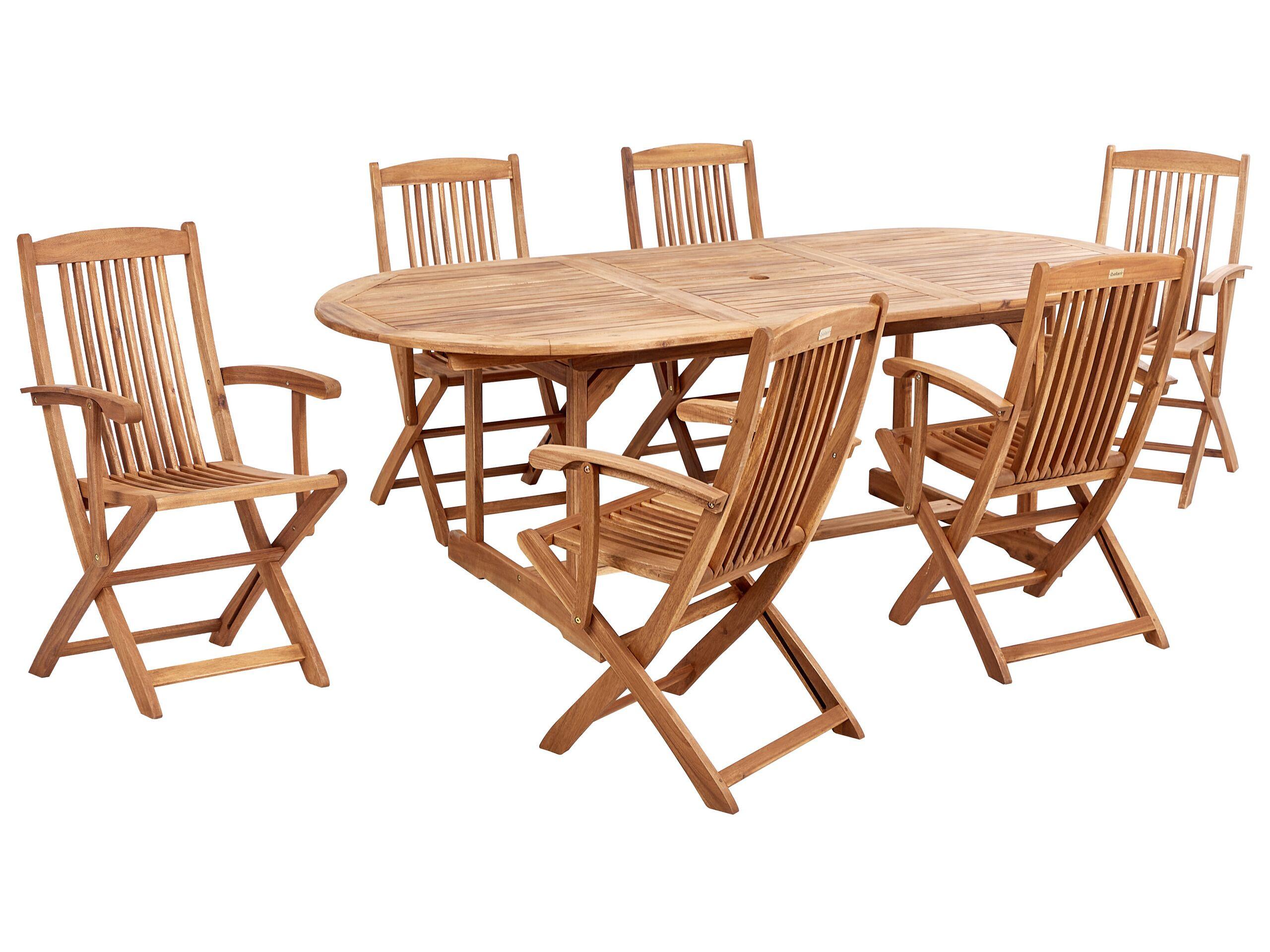Beliani Gartentisch Set mit Schirm aus Akazienholz Klassisch MAUI II