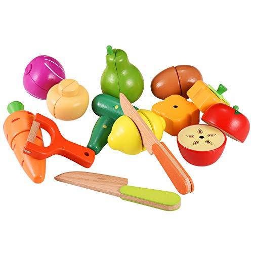 Activity-board Holzspielzeug Lebensmittel für Kinder Küche - Spiel Lebensmittel Schneiden Obst und Gemüse Set für Rollenspiel