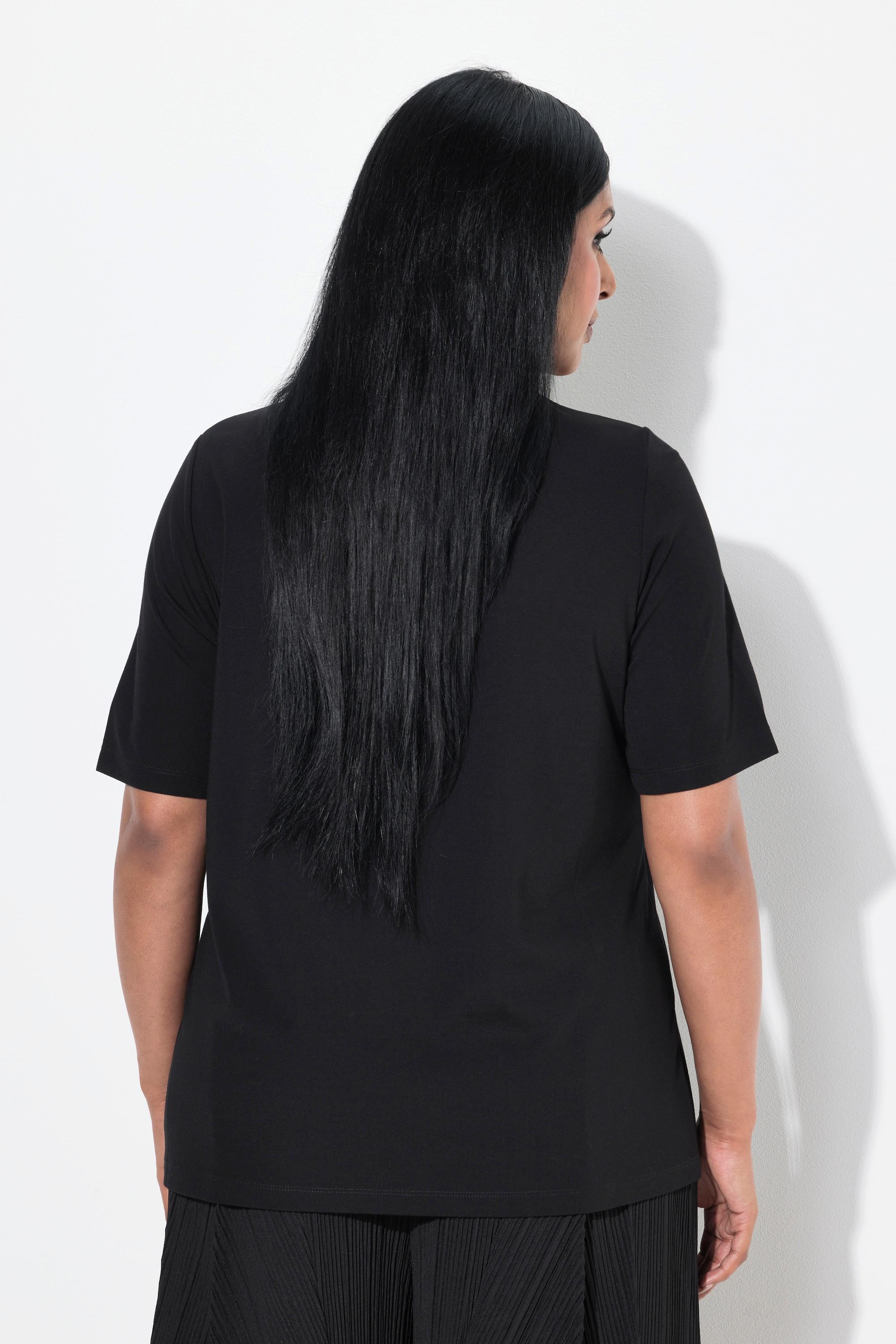 Ulla Popken T-Shirt Classic Rundhals Halbarm mit Blüten-Brosche