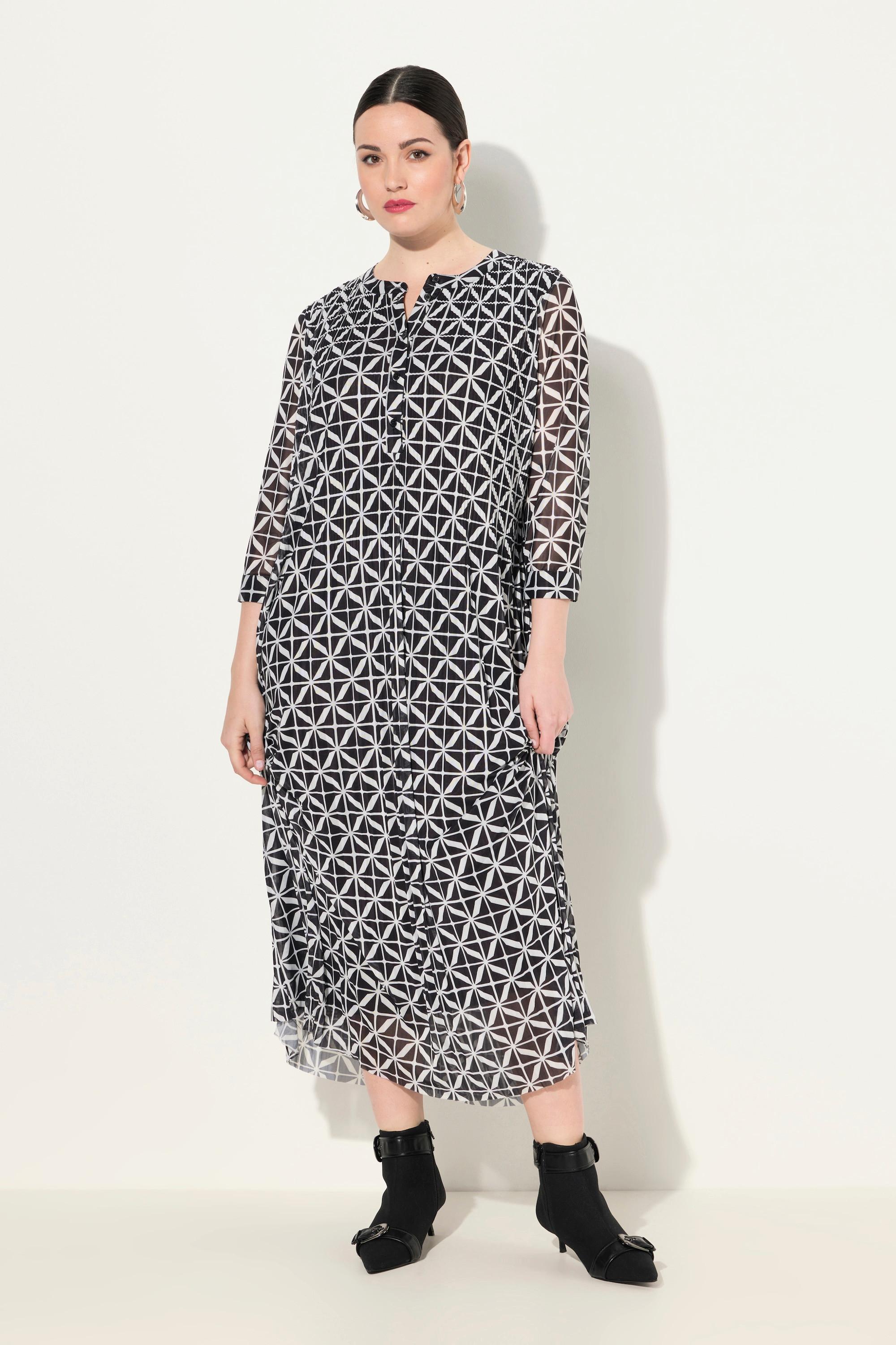 Ulla Popken Mesh Maxikleid doppellagig Rundhals 3/4-Arm