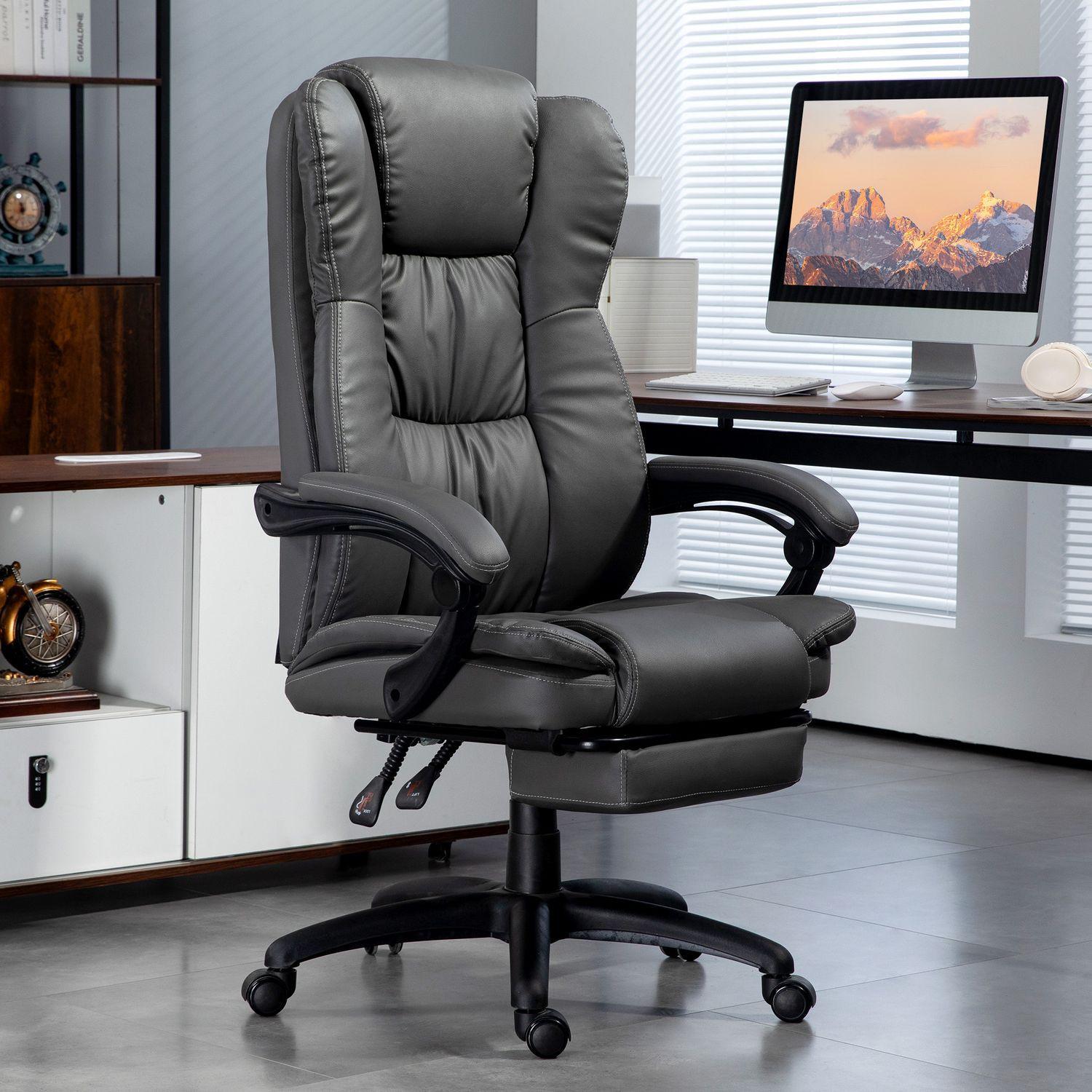 Northio Bürostuhl Chefsessel Drehstuhl Anhebbar mit Fußstütze Kopfstütze Ergonomischer Stuhl Vibration Schreibtischstuhl mit Liegefunktion Massagefunktion Kunstleder Dunkelgrau 68,5x68,5x113-121cm
