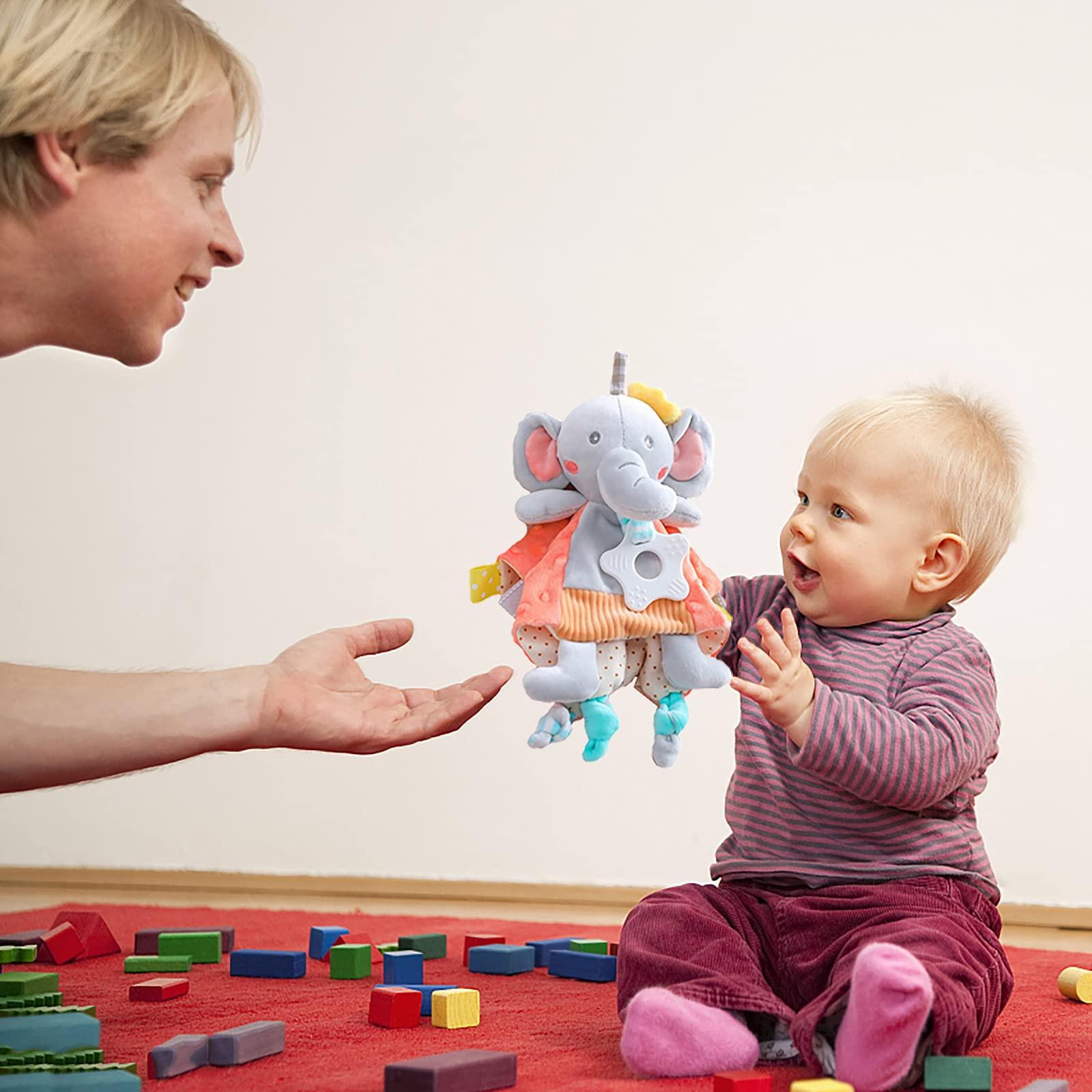 Activity-board Baby Schmusetuch - Elefanten Kuscheltier - Kuscheltier Stofftier - Kuscheltuch für Babys und Kleinkinder