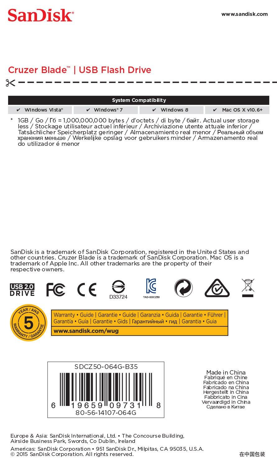 SanDisk Cruzer® Blade™ - 64GB USB-Speicherstick