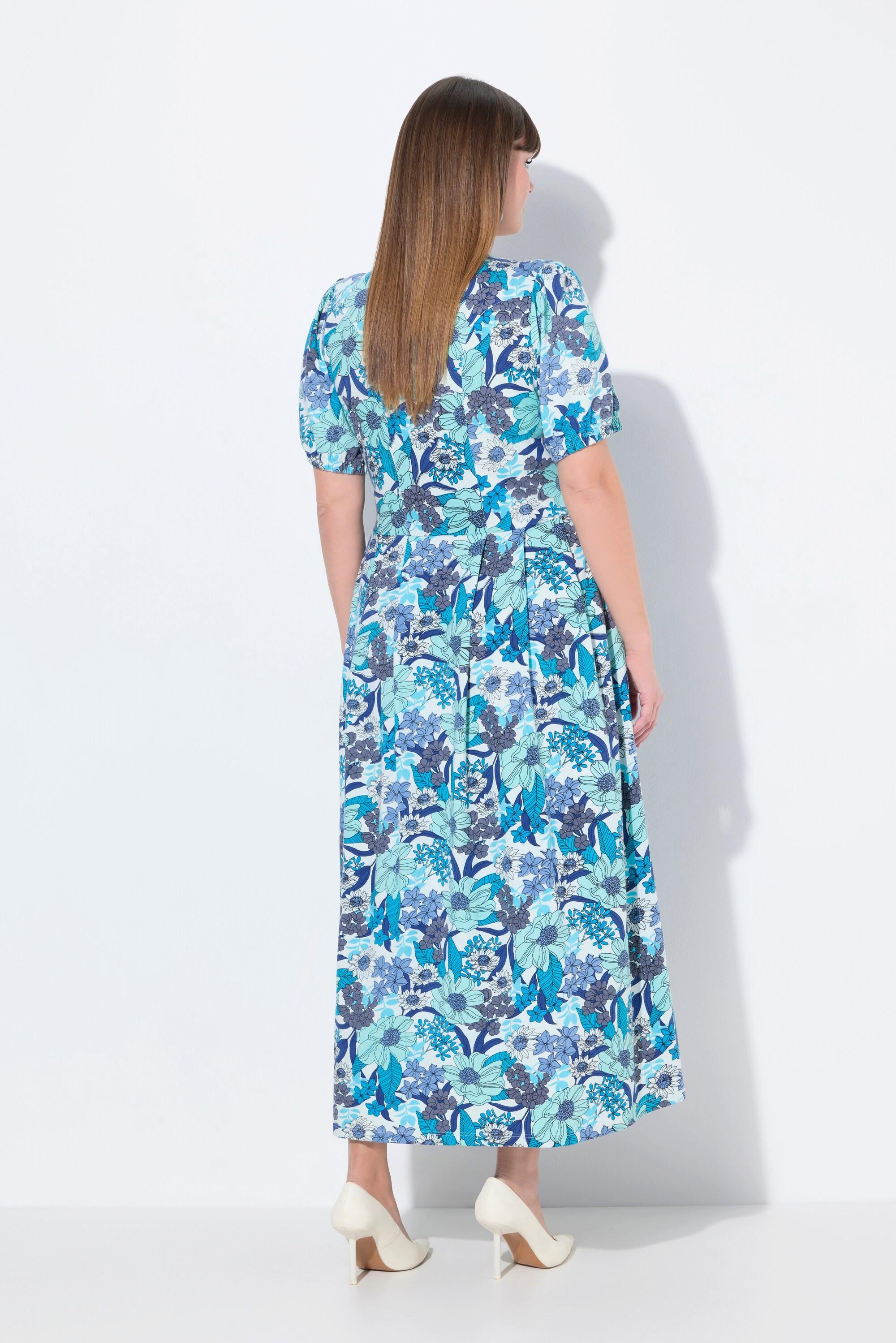Ulla Popken Jersey Maxikleid Blüten Rundhals Halbarm