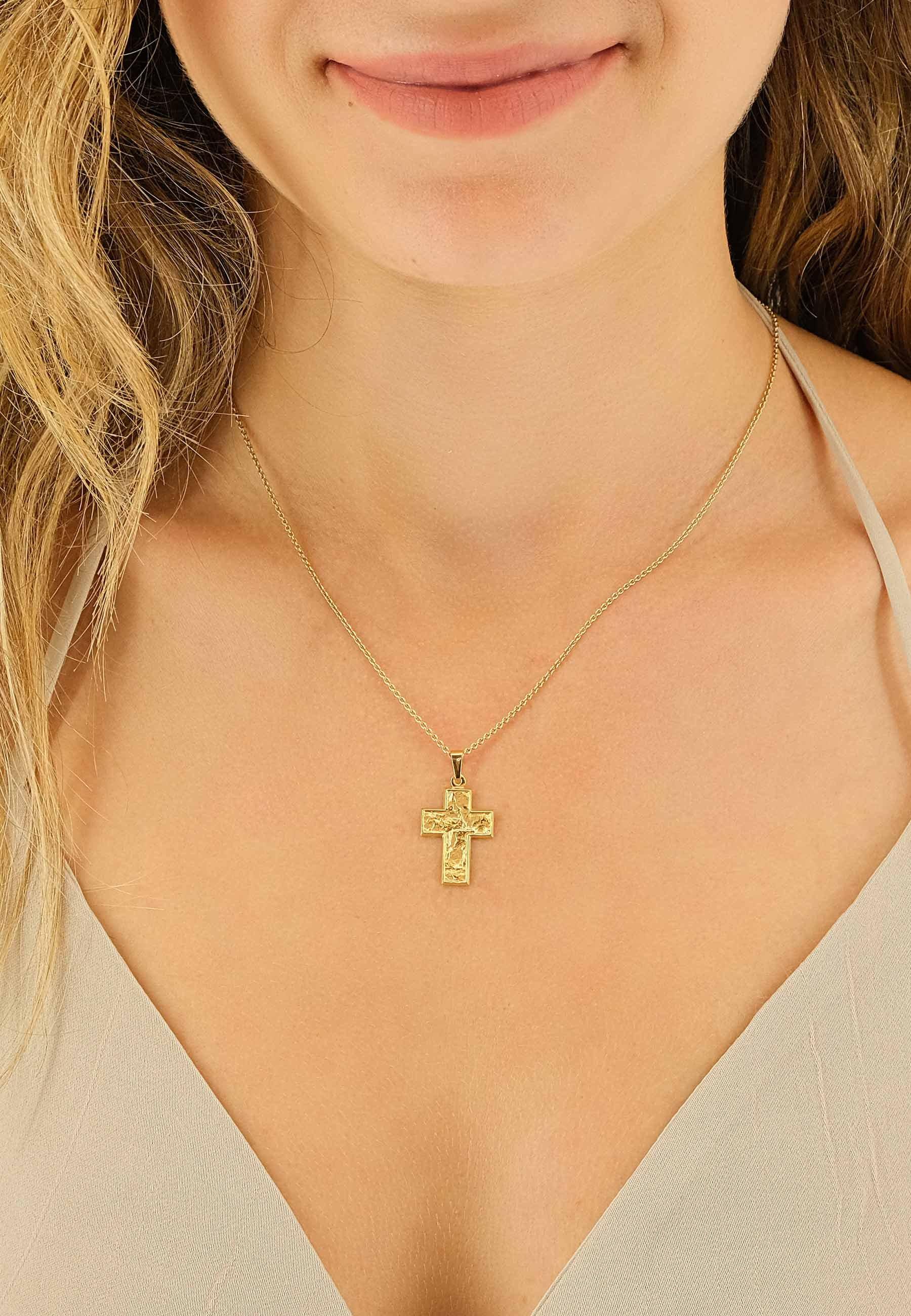 MUAU Schmuck Anhänger Kreuz Gelbgold 750, 28x15mm