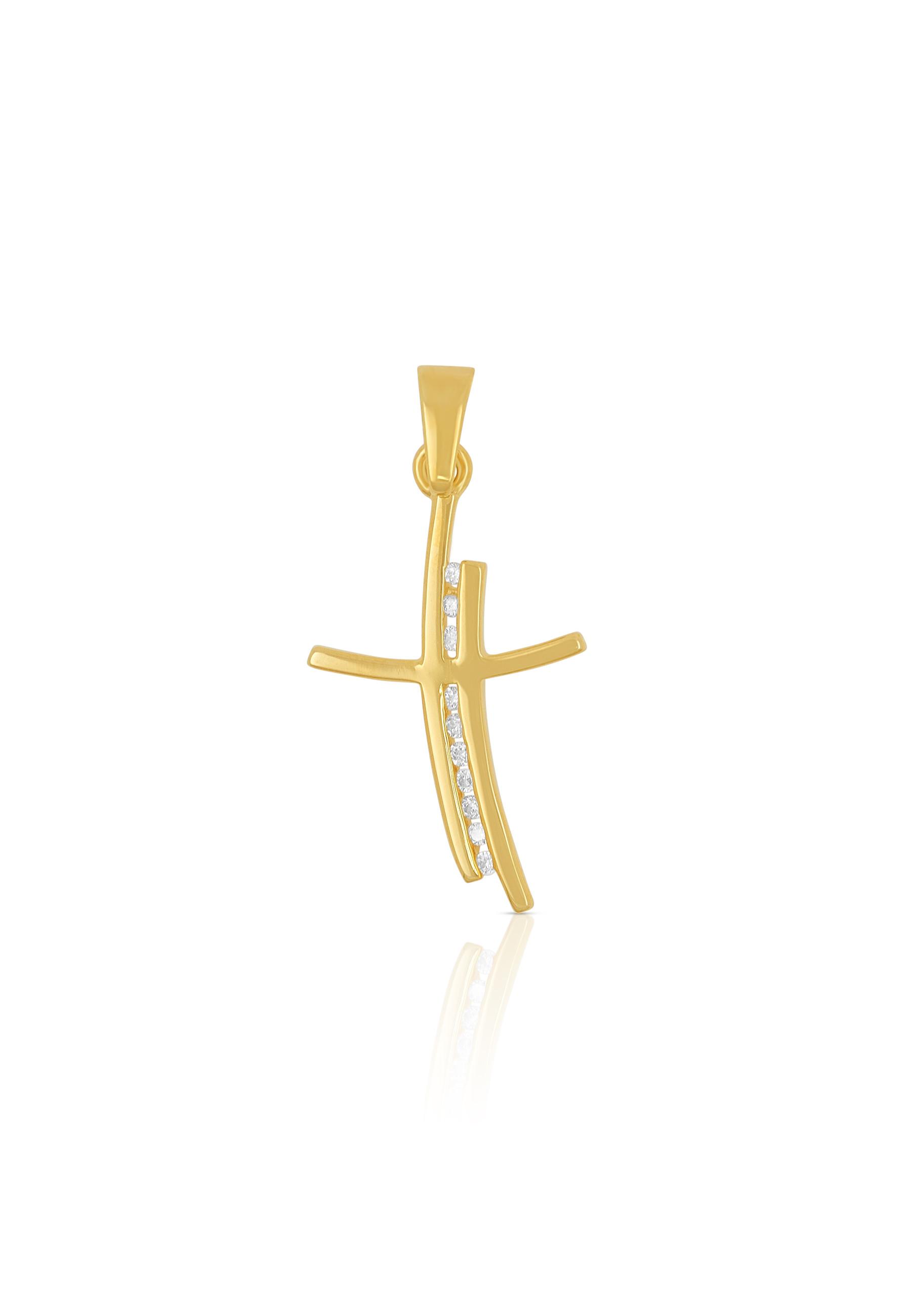 MUAU Schmuck Anhänger Kreuz Gelbgold 750 Diamant 0.05ct. 24x12mm