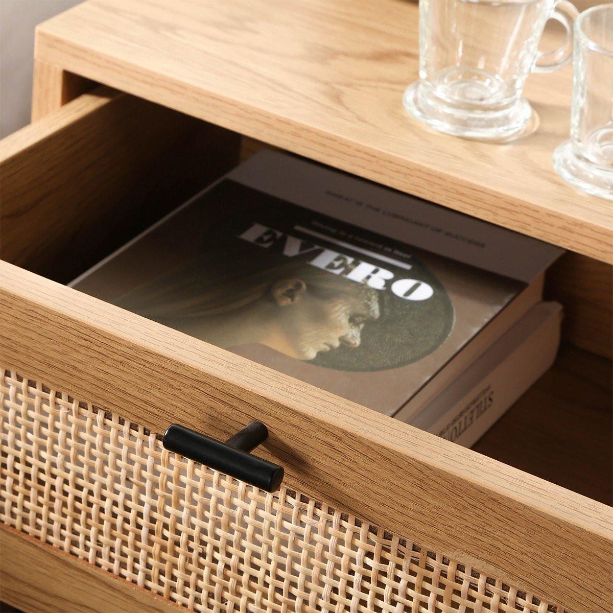 Calicosy Nachttisch mit Rattanfront, Schublade und einem Regal H50 cm - JAYA