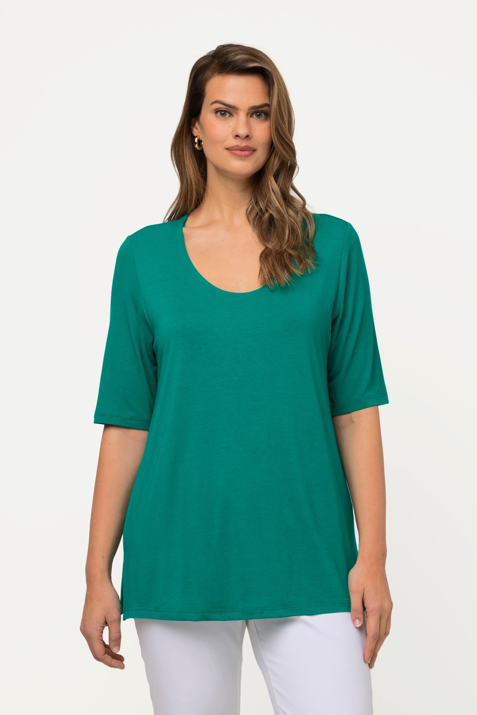 Ulla Popken A-Linie T-Shirt doppellagig vorne V-Ausschnitt Halbarm