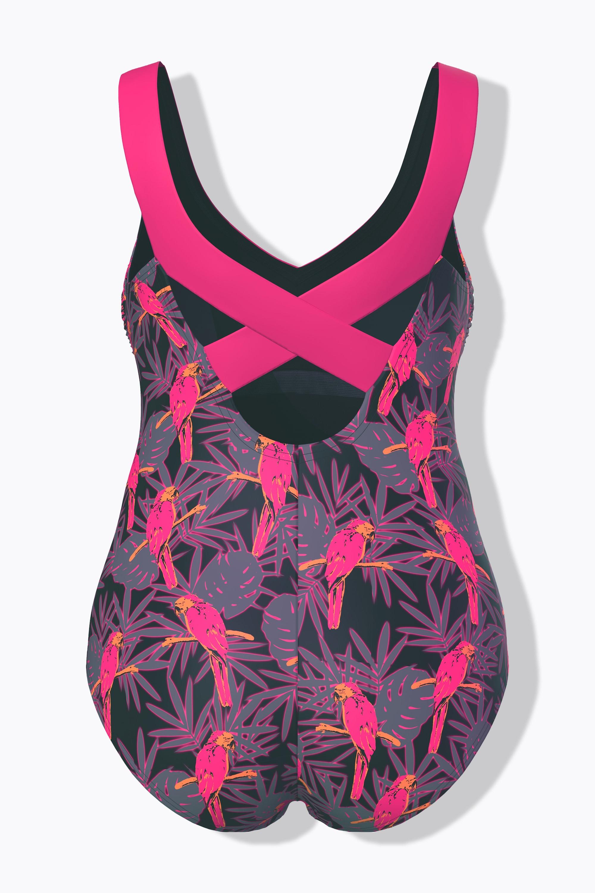 Ulla Popken Badeanzug, Papageien, Softcups, recycelt