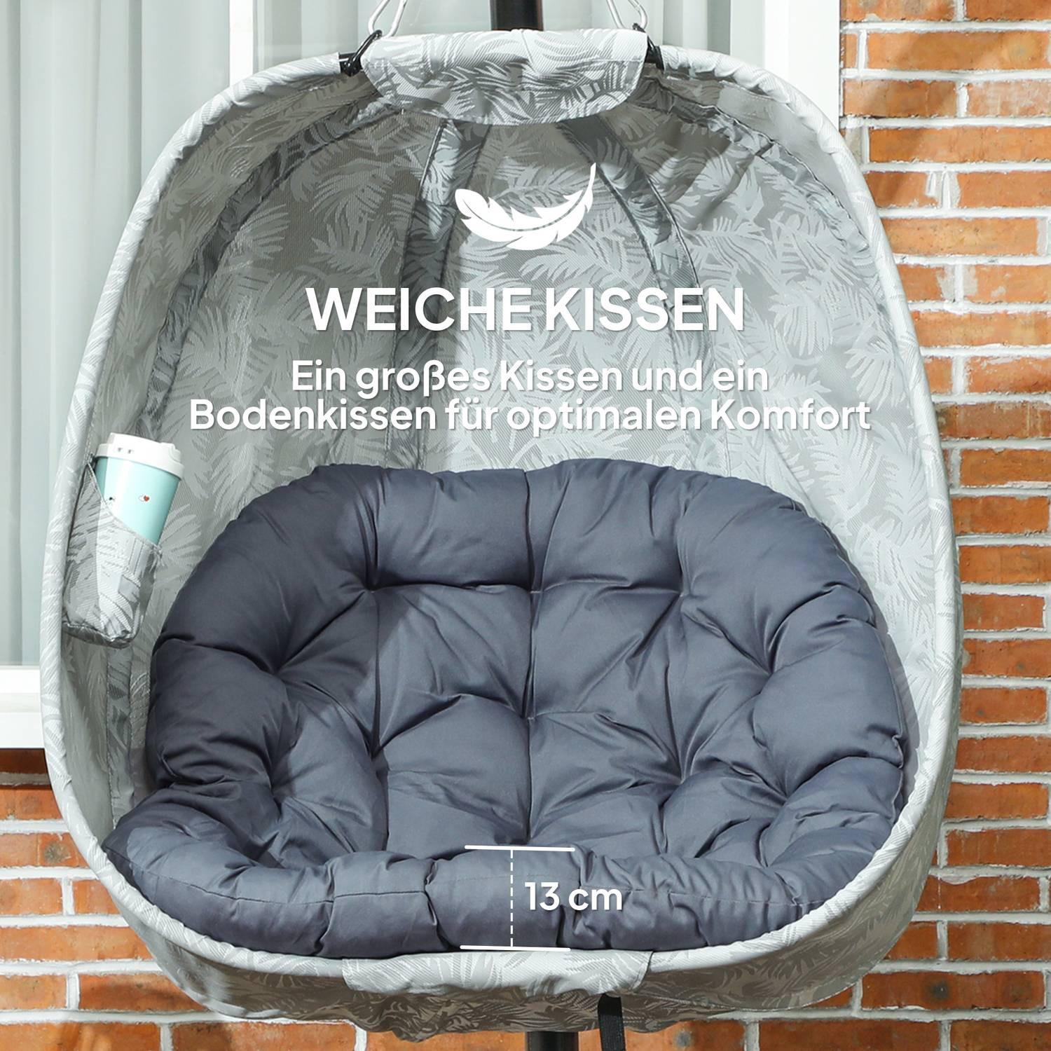 Northio Eiförmiger Hängesessel für den Außenbereich, Faltbar Hängeschaukel mit Gestell, Sitzpolstern, Hängematte für 1 Personen, Schaukelsessel Indoor Outdoor, Terrasse, Garten, Grau Aosom