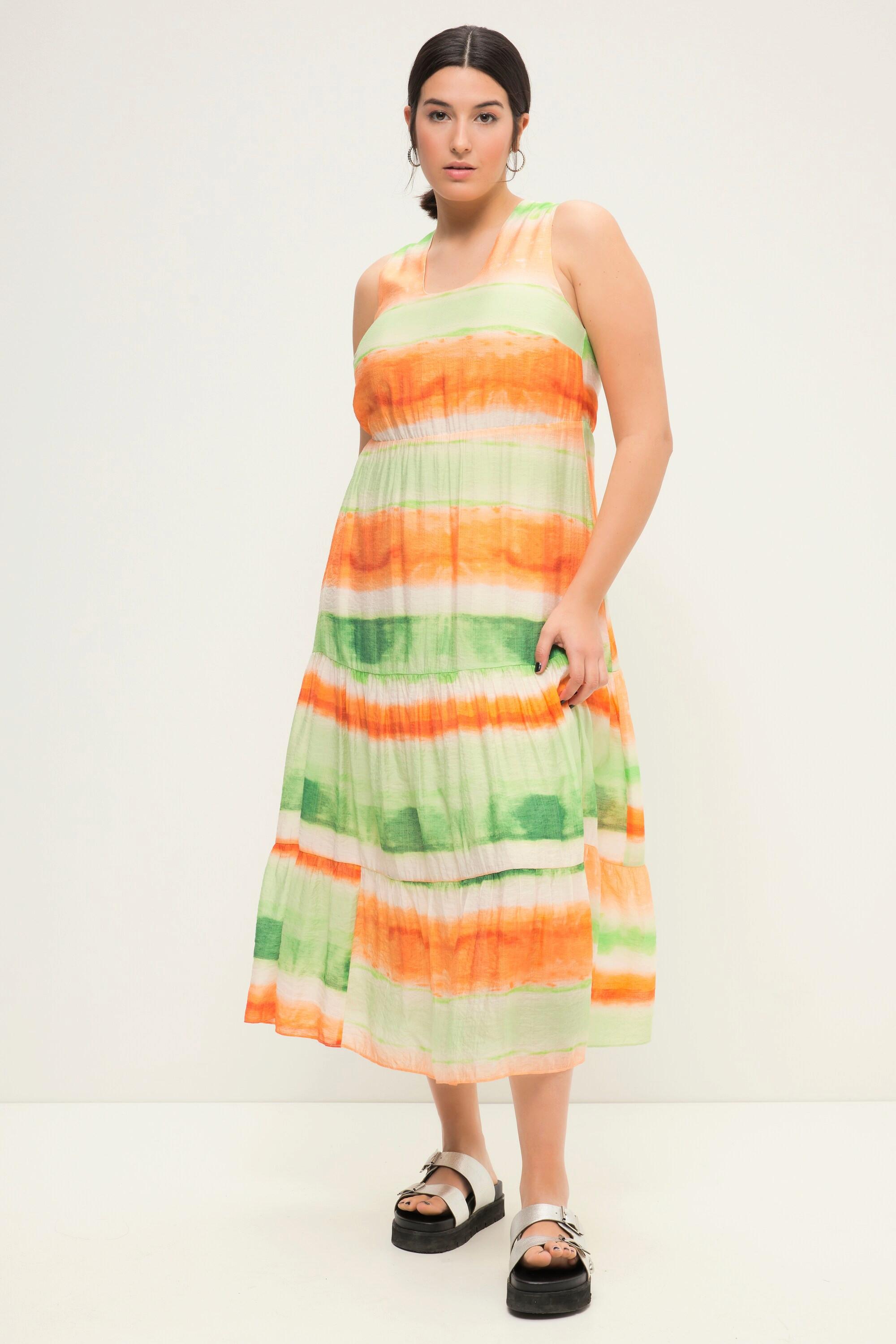 Studio Untold Maxikleid A-Linie Batikstreifen Rücken V-Ausschnitt Volants