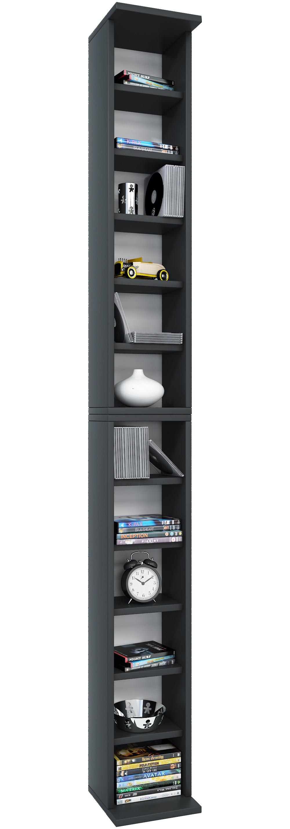 VCM Holzregal stehend | platzsparender CD Schrank für 204 CDs oder 72 DVDs | Maße: H. 180 x B. 21 x T. 20 cm | Elegantes DVD Regal stehend | Blu-Ray Regal