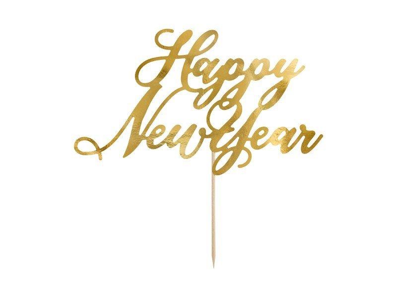 PartyDeco Goldener Happy New Year Cake Topper