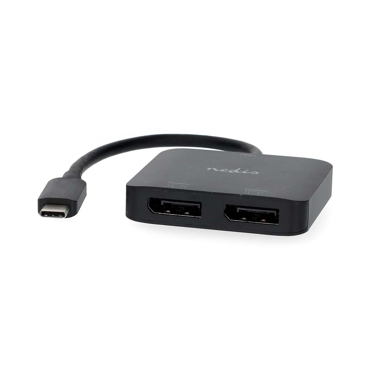 Nedis USB-C™-Adapter | USB 3.2 Gen 1 | USB-C™-Stecker | 2x Displayport Buchse | 4K@60Hz | 0,20m | Rund | Vernickelt | PVC | Schwarz | Kasten