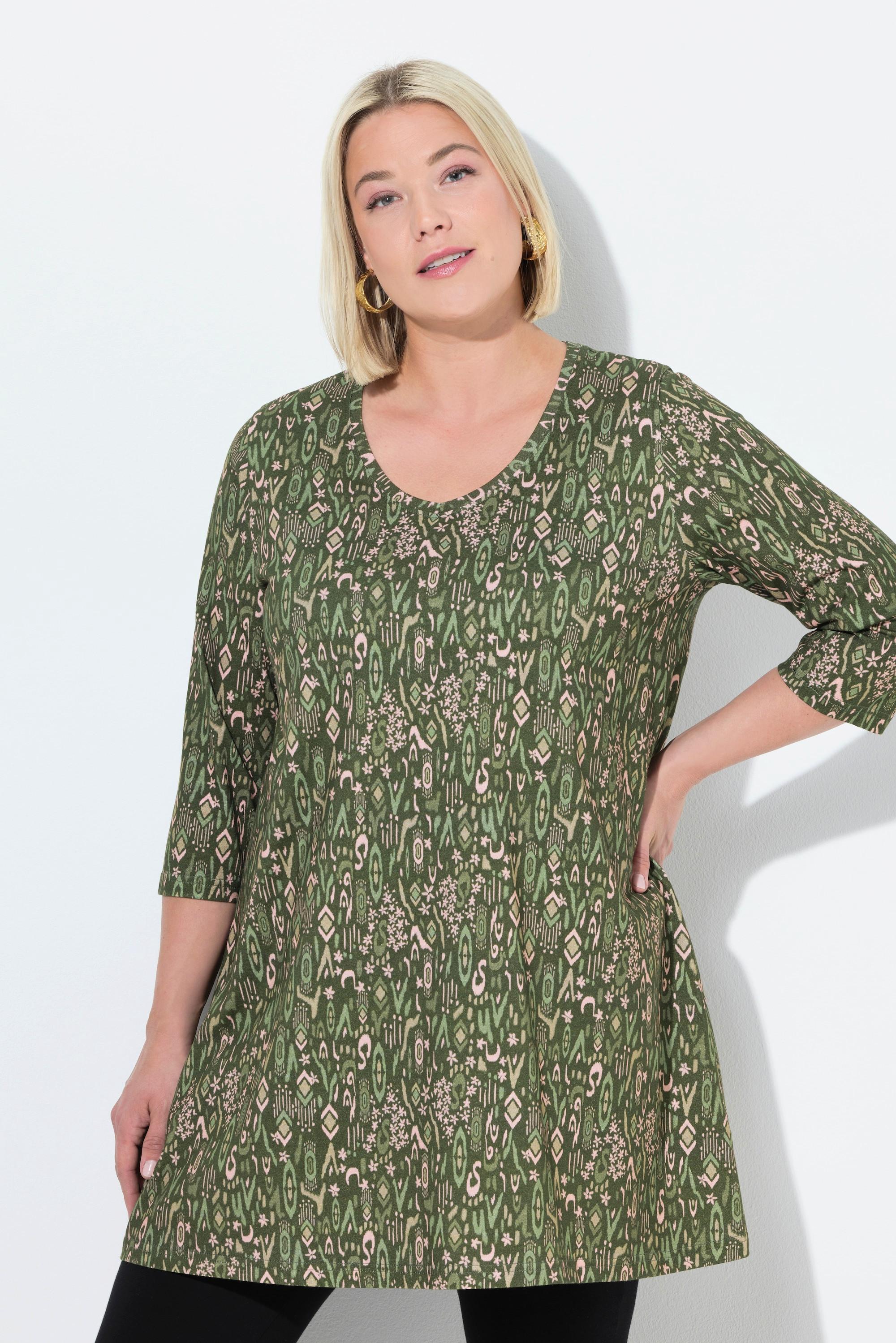 Ulla Popken A-Linie V-Ausschnitt 3/4-Arm Longshirt