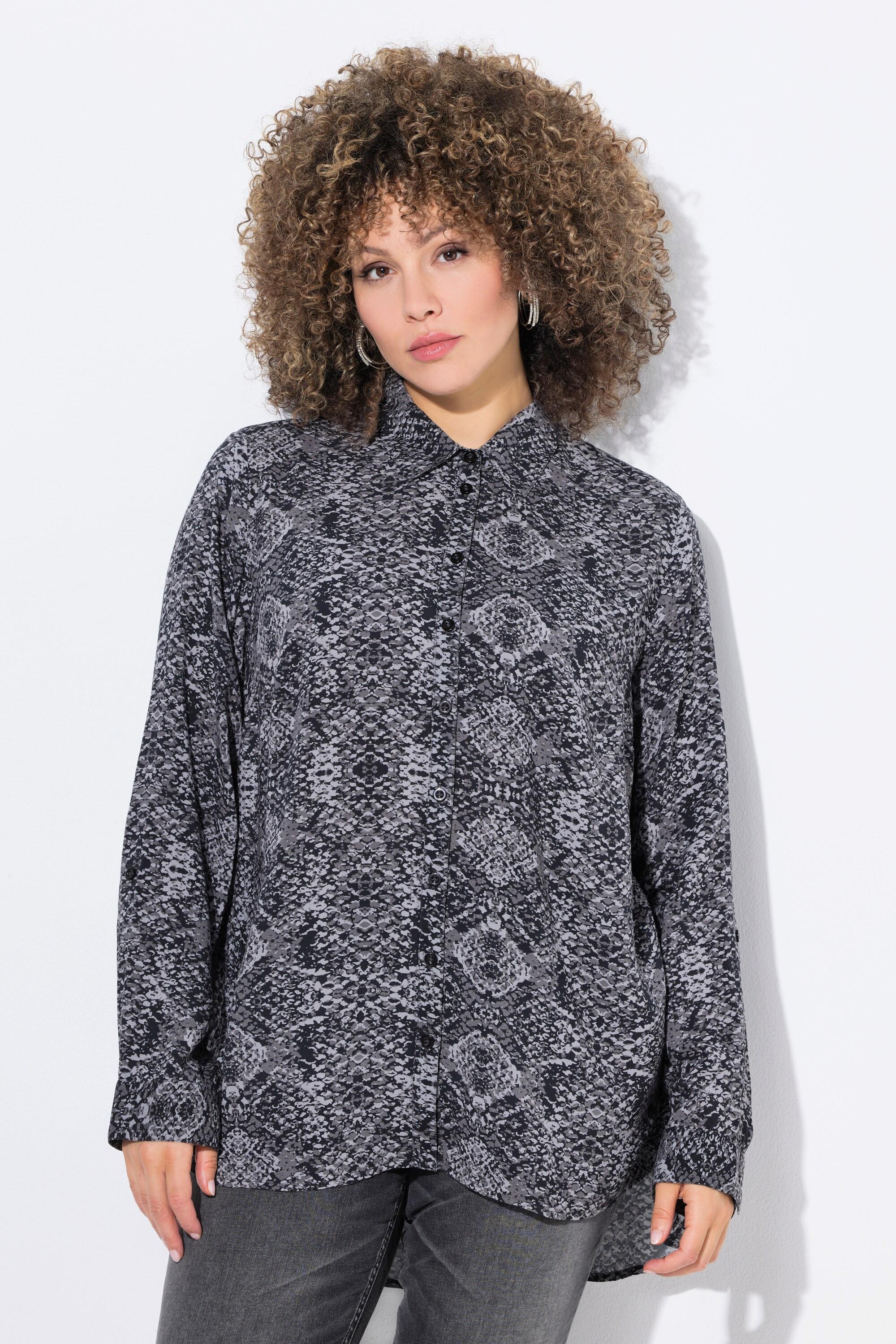 Ulla Popken Hemdbluse, Schlangenmuster, Hemdkragen, Langarm