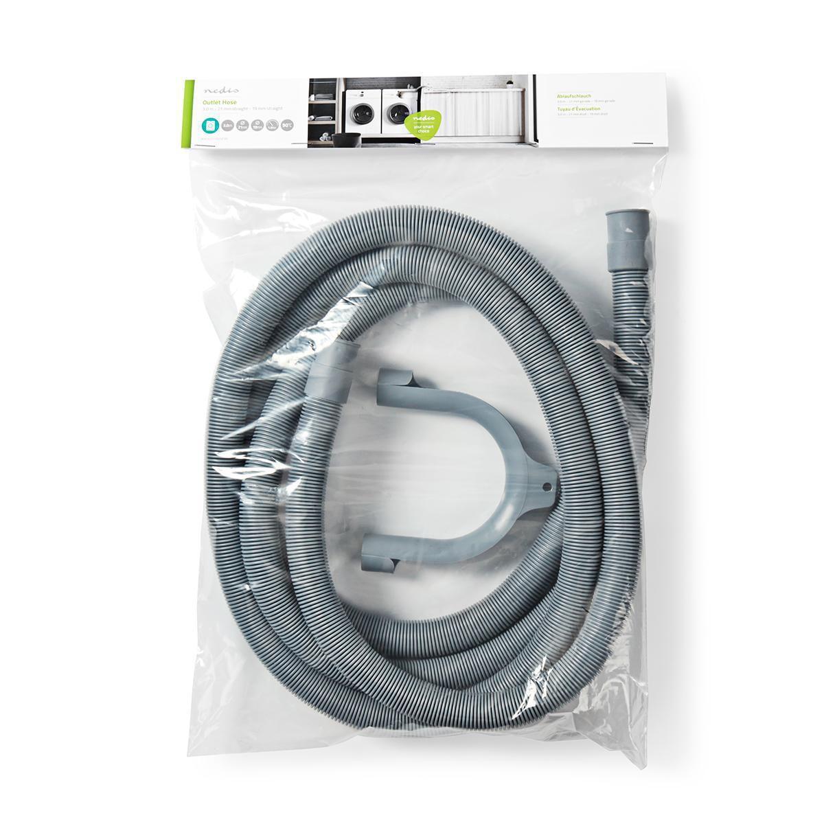 Nedis Abflussschlauch | 21 mm | 19 mm | 1,5 Bar | 90 °C | 3,00 m | Anwendung: Geschirr / Waschmaschine | Grau