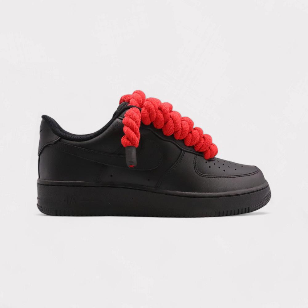 NIKE Air Force 1 Black - Rope Lace Red