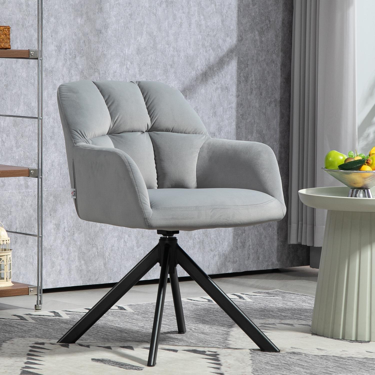 Northio Sessel Drehbarer Loungesessel mit Samtoptik, Armlehne, Drehsessel mit Metallbeine, für Schlafzimmer, Wohnzimmer, Grau