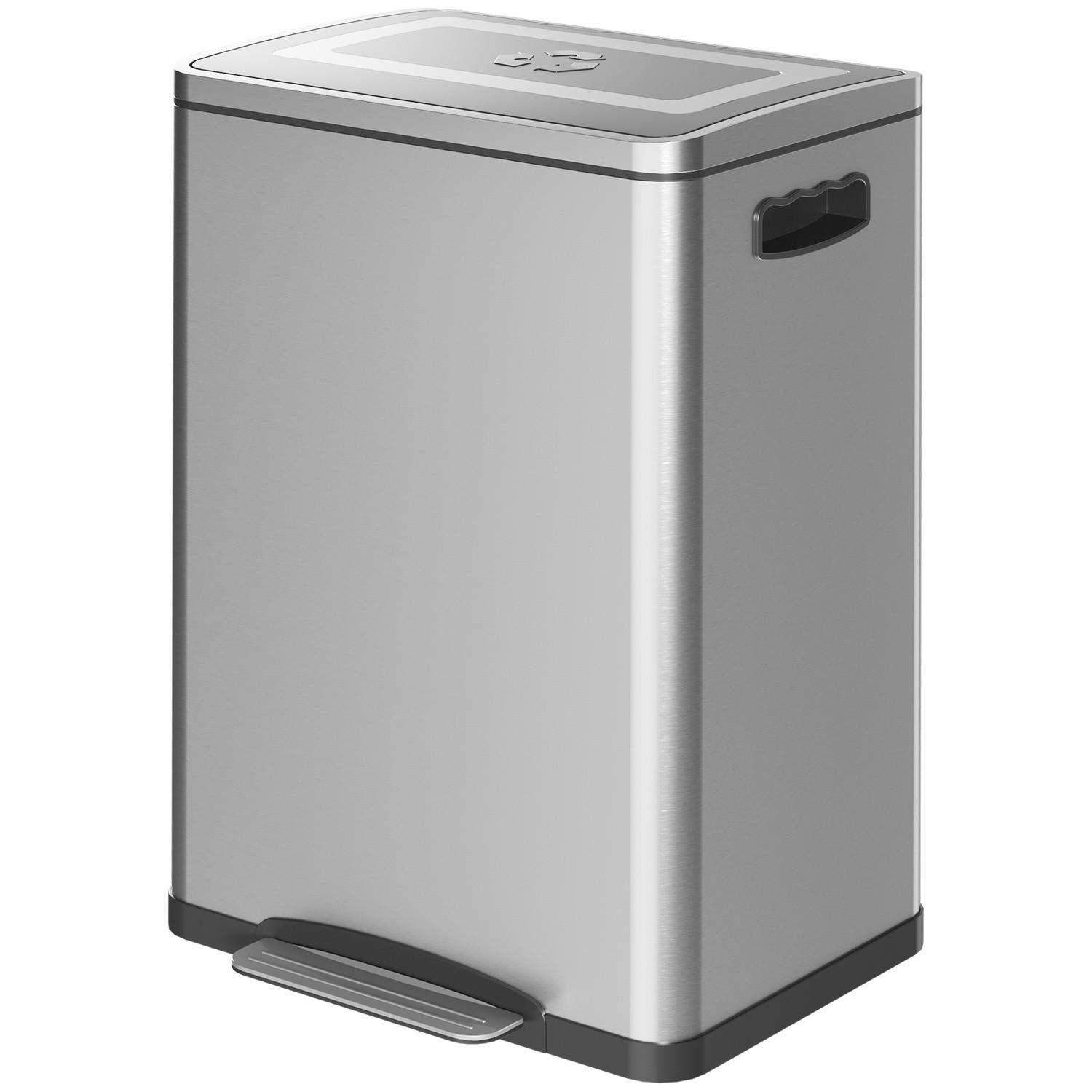 Northio Mülleimer 40L Treteimer Abfalleimer mit Deckel und Fußpedal, Müllbehälter mit 2 Inneneimern, Soft-Close-Funktion für Wohnzimmer, Büro, Edelstahl, Silber, 40 x 34,8 x 59 cm |