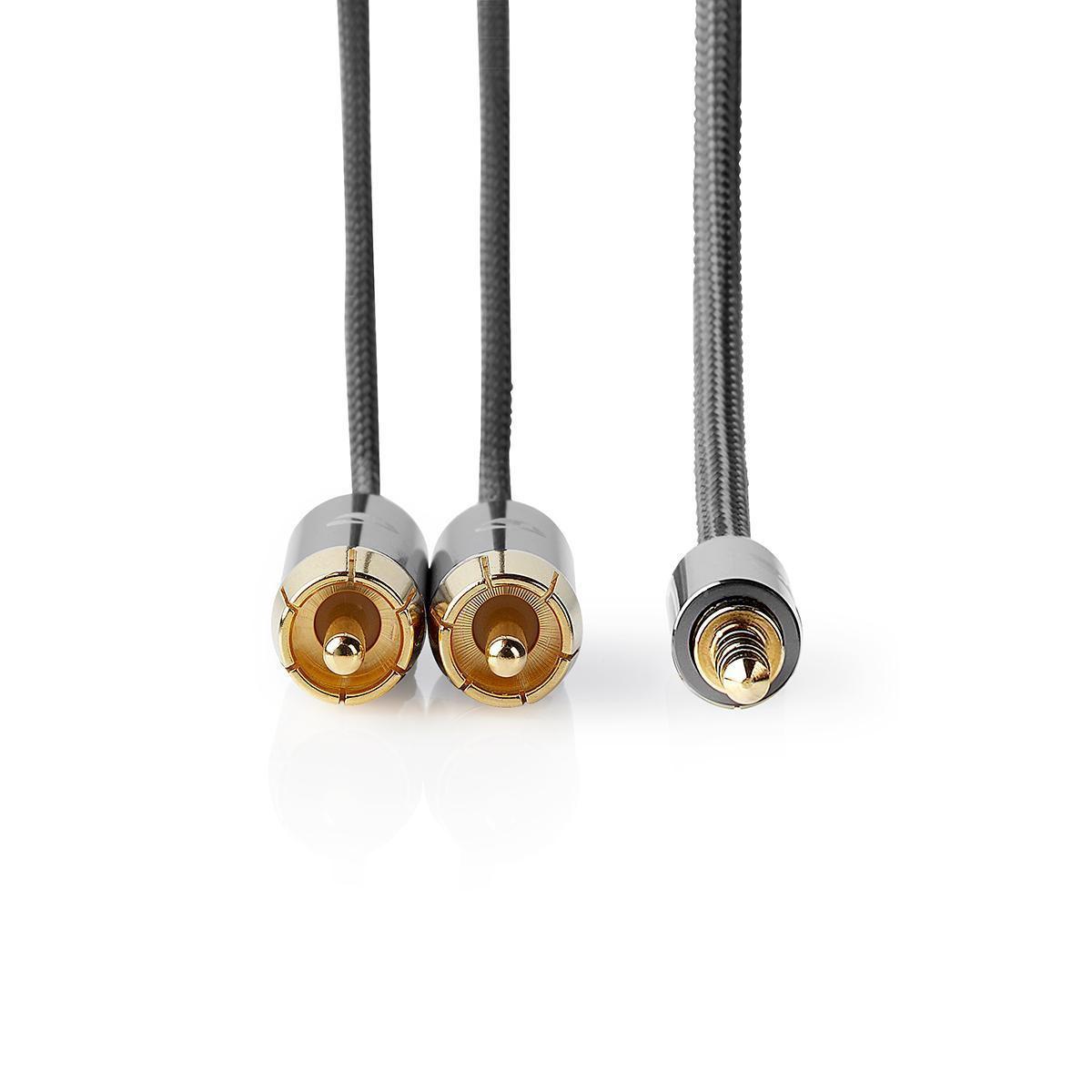 Nedis Stereo-Audiokabel | 3,5 mm Stecker | 2x RCA Stecker | Vergoldet | 5,00 m | Rund | Grau mit Metall | Box mit abgedecktem Fenster