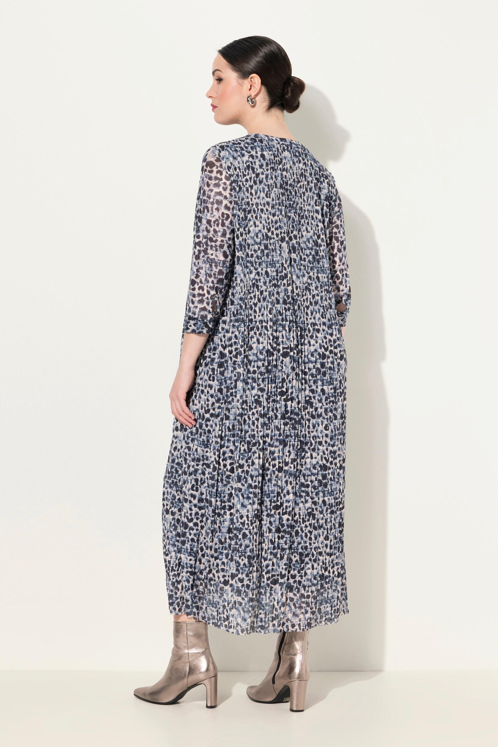 Ulla Popken Mesh Maxikleid Leomuster doppellagig Rundhals 3/4 Arm