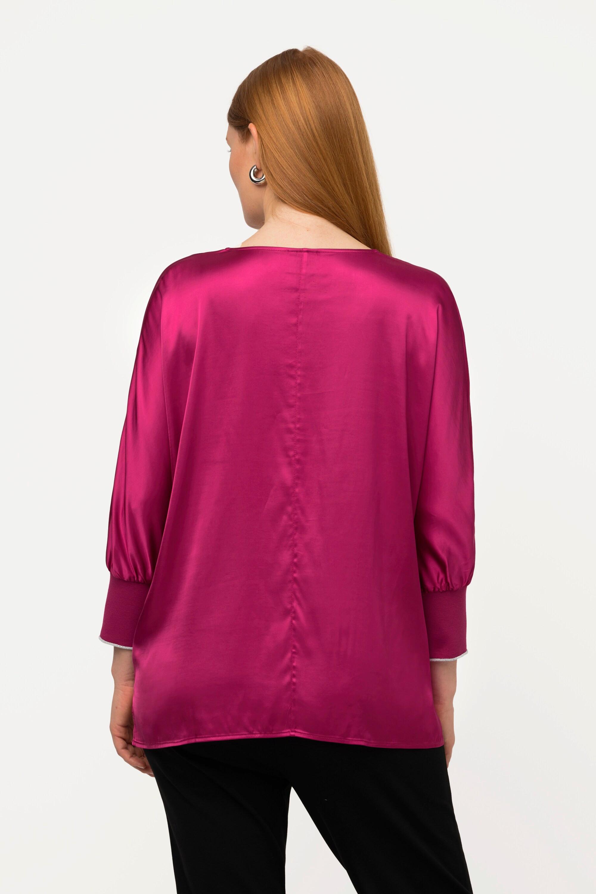 Ulla Popken Satin V-Ausschnitt 3/4 Fledermausärmel Bluse