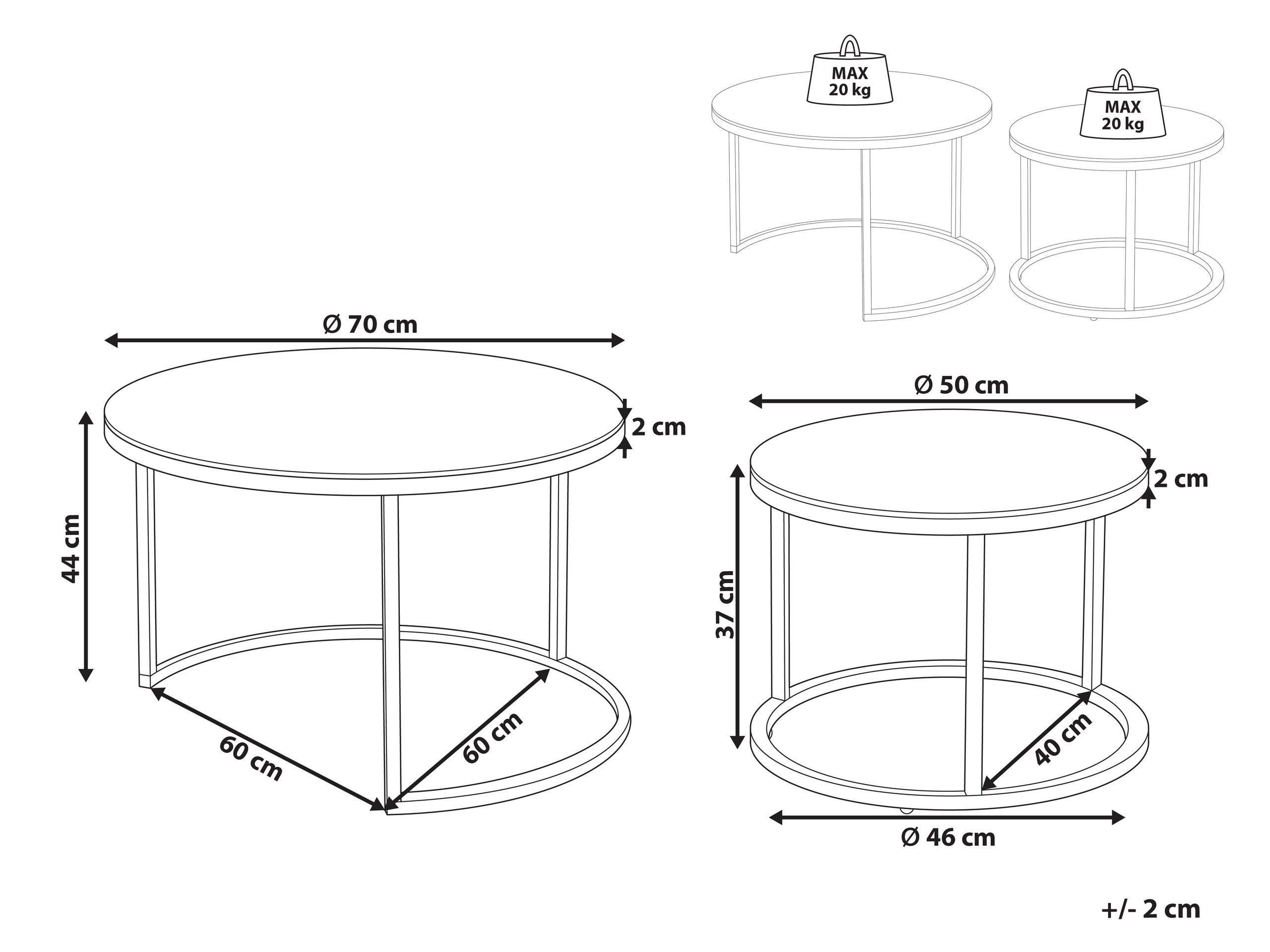 Beliani Couchtisch 2er Set aus Edelstahl Glamourös GRANGE