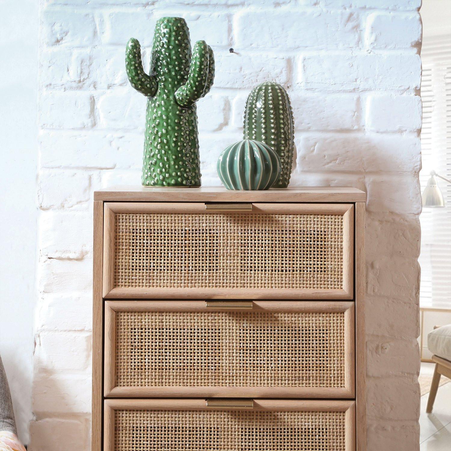 Calicosy Kommode mit 5 Schubladen und Fronten aus natürlichem Rattan - H100,5 cm - MIYA