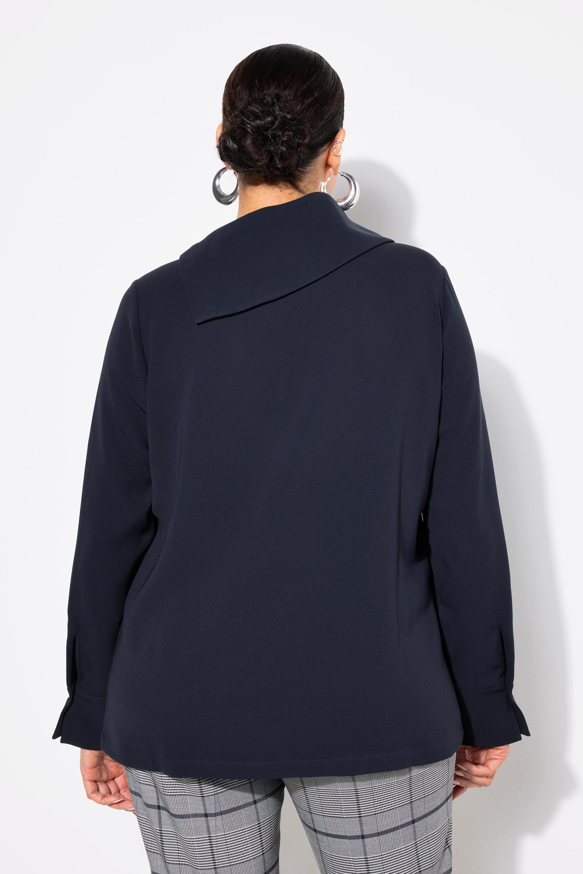 Ulla Popken Acetat-Bluse, asymmetrischer Hemdkragen, Langarm