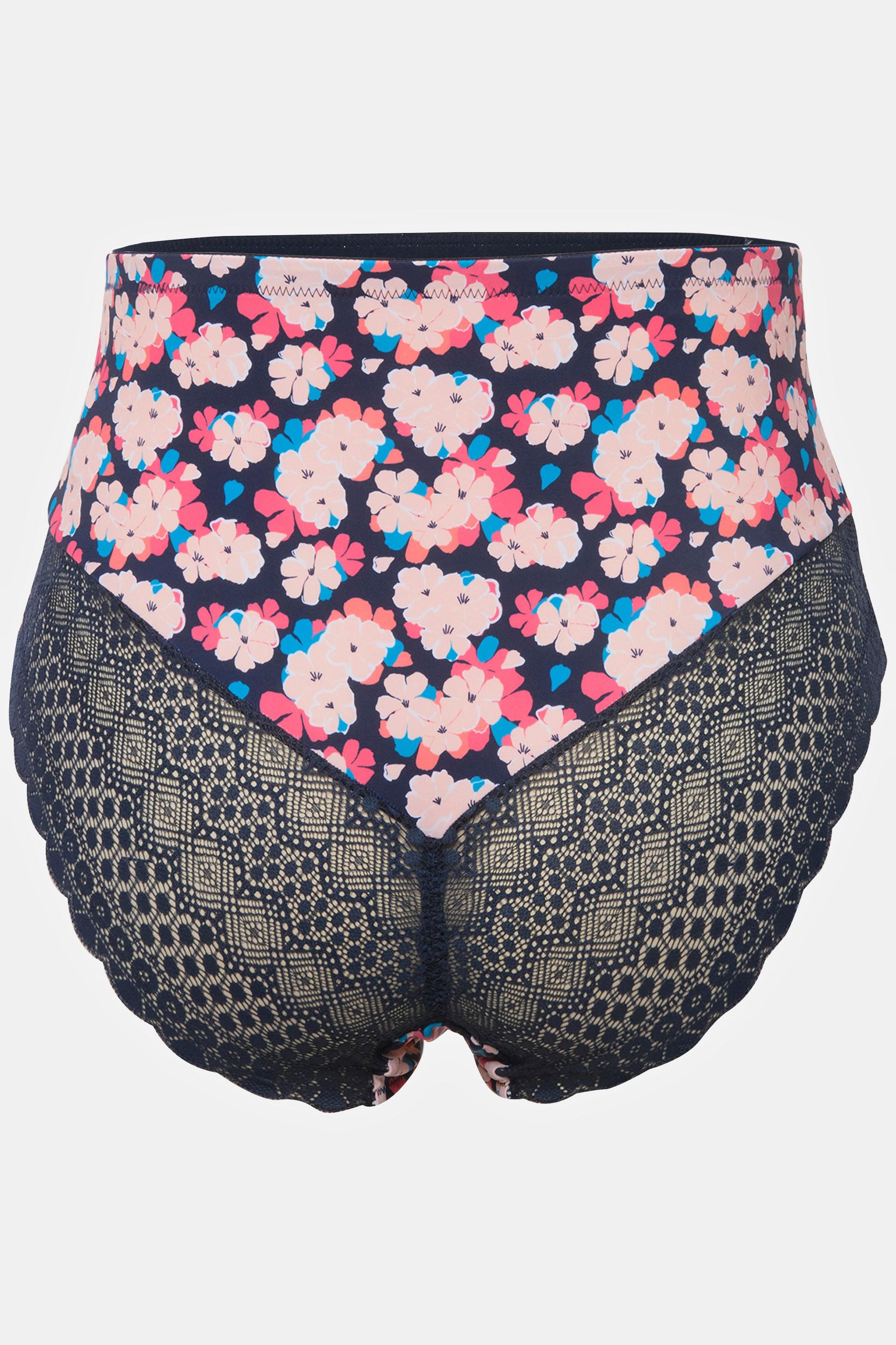 Ulla Popken Midislip, Blumenmuster, Spitze, Mikrofaser
