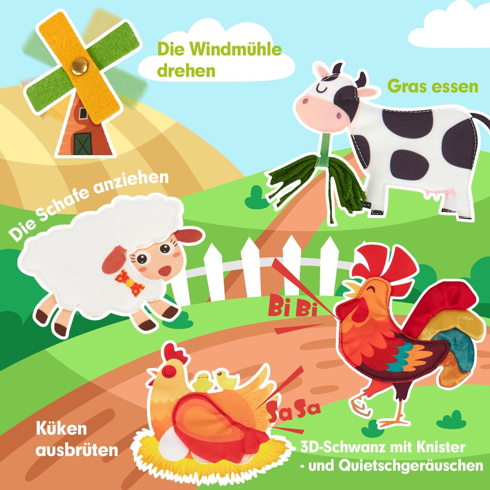Activity-board Quiet Book mit Bauernhof-Thema, 20 in 1 Busy Board aus weichem Filz Buch für frühe Bildung, Feinmotorik, sensorische Fähigkeiten