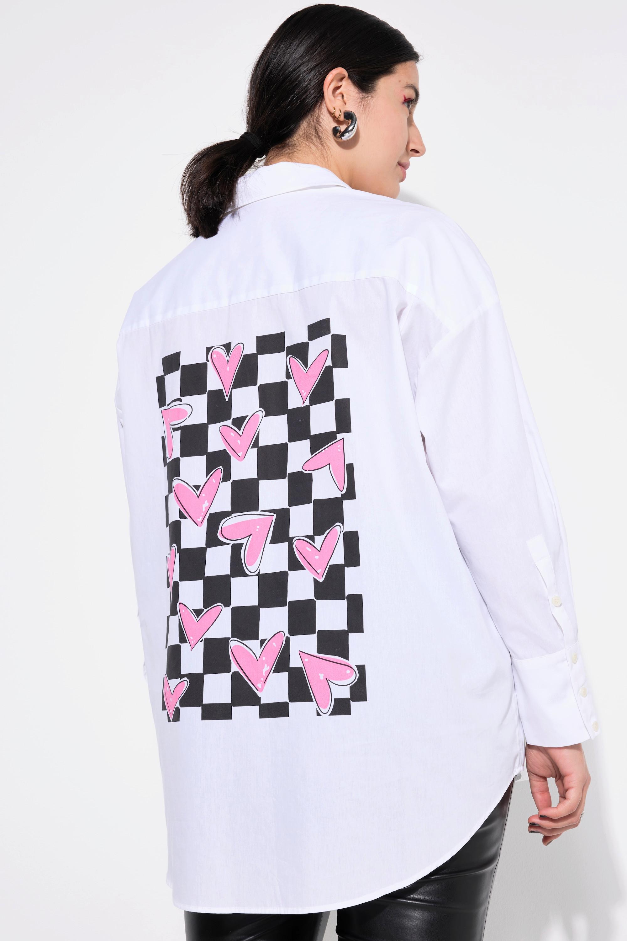 Studio Untold Hemdbluse, Boxy Shape, Karo-Hearts Rücken-Print