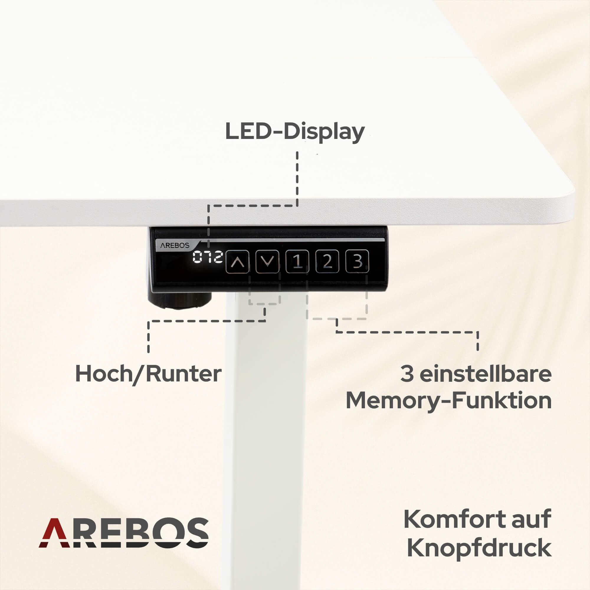 Arebos Höhenverstellbarer Schreibtisch Elektrisch mit Memory-Funktion