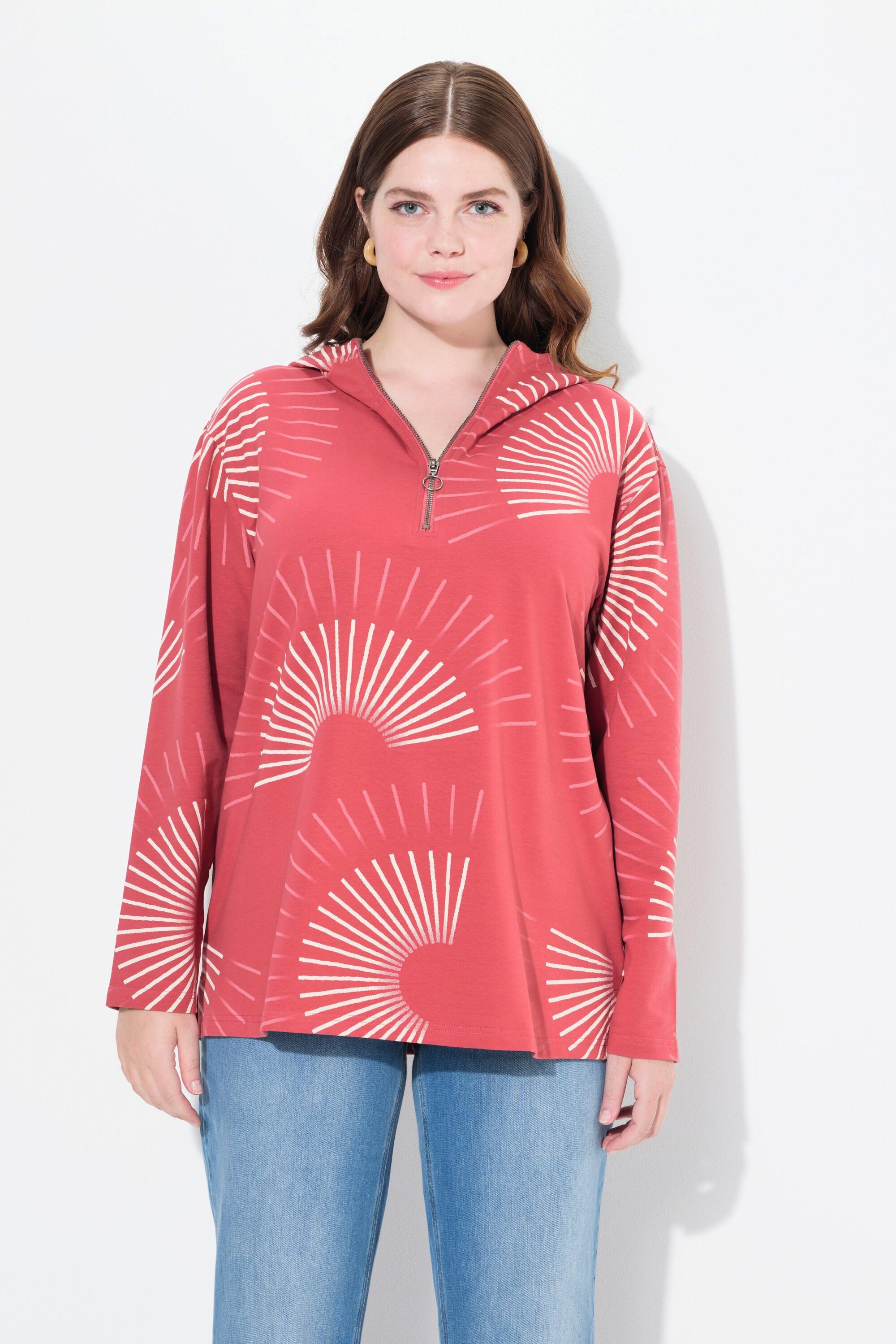 Ulla Popken Hoodie, grafischer Druck, Kapuze, Langarm, Biobaumwolle