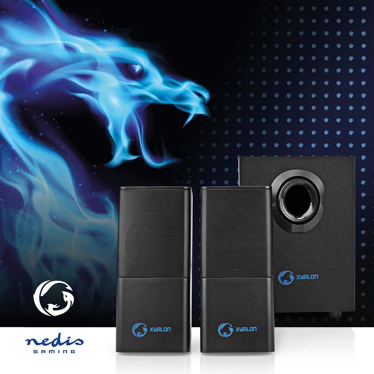 Nedis Gaming-Lautsprecher | Lautsprecherkanäle: 2.1 | USB-Stromversorgung | 3,5 mm Stecker | 30 W | Keine Beleuchtung | Lautstärkeregler