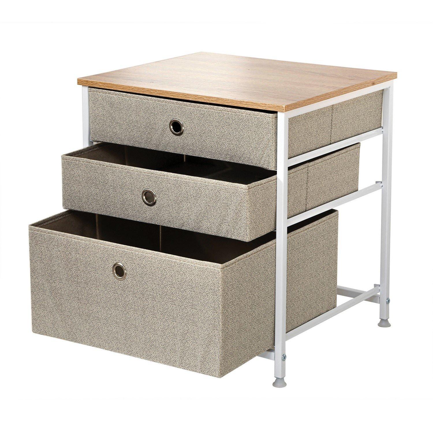 Calicosy Kommode mit 3 Schubladen aus hellem Vliesstoff - L48 cm