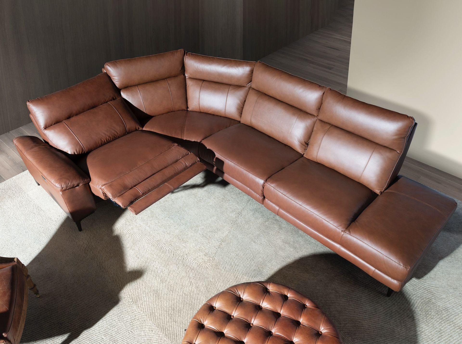 ANGEL CERDA Rechtes Chaiselongue-Relaxsofa in tabakbraunem Leder