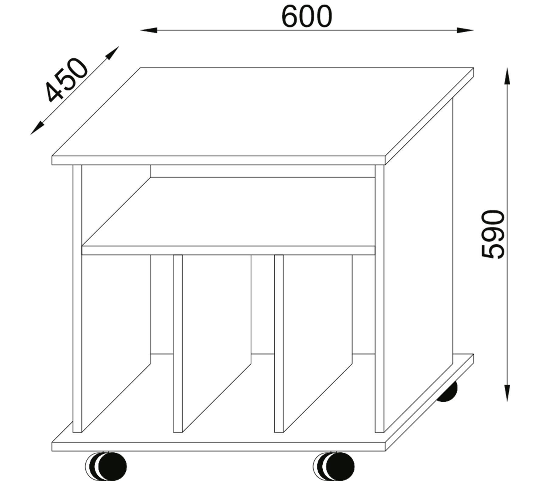 VCM Holz Media-Regal | Regal mit Rollen | Maße: H. 59 x B. 60 x T. 45 cm - Retal