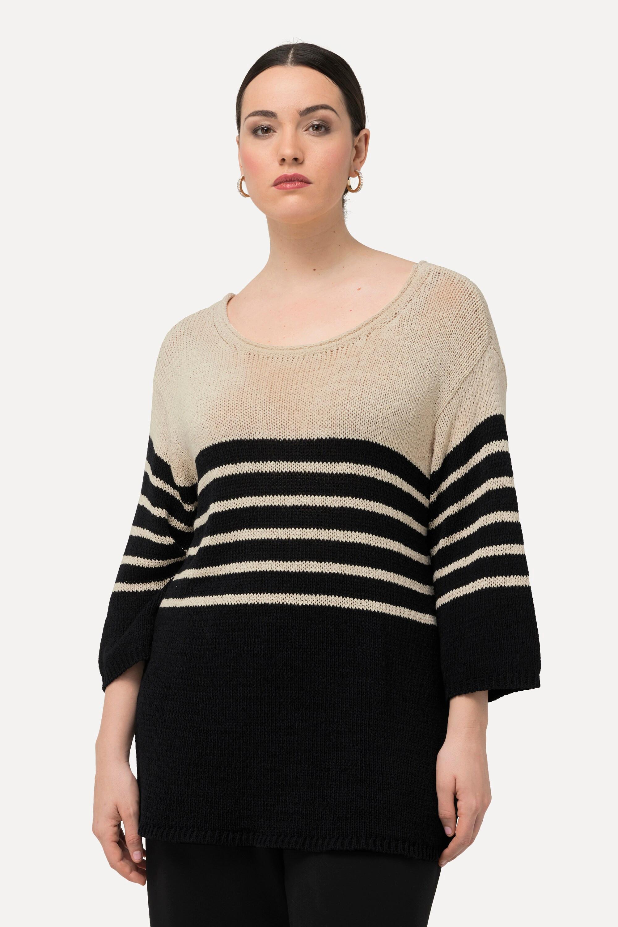 Ulla Popken Pullover, Ringel, Oversized, Rundhals, 3/4-Arm