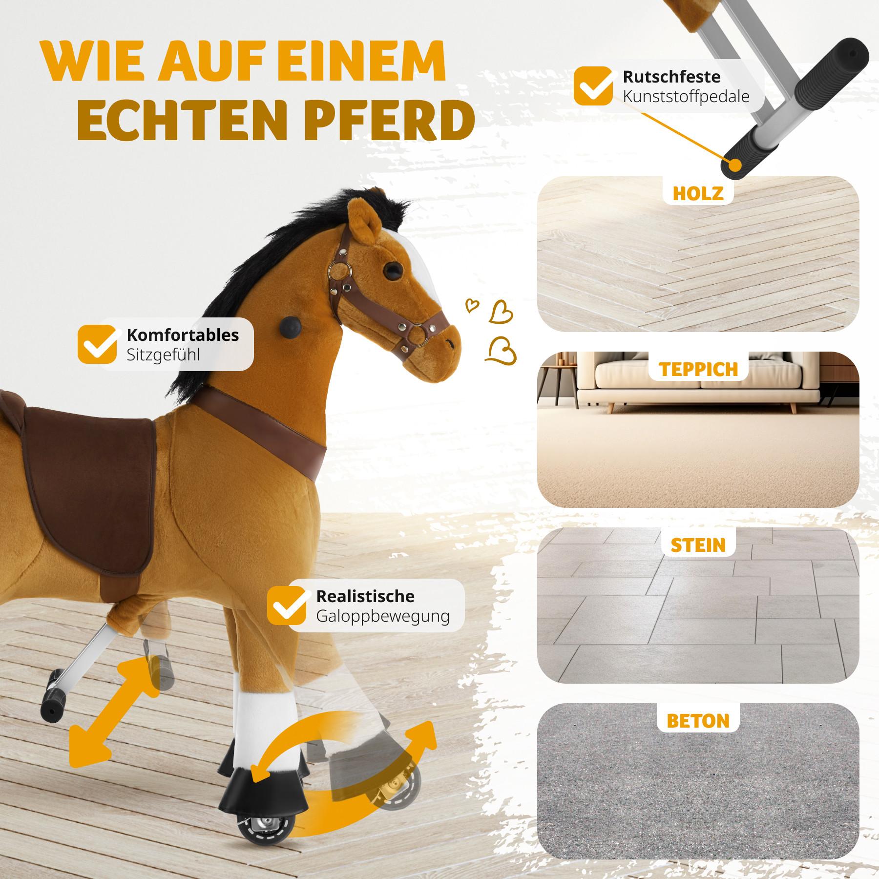 Tectake Schaukelpferd auf Rollen, Plüsch, realistisches Design