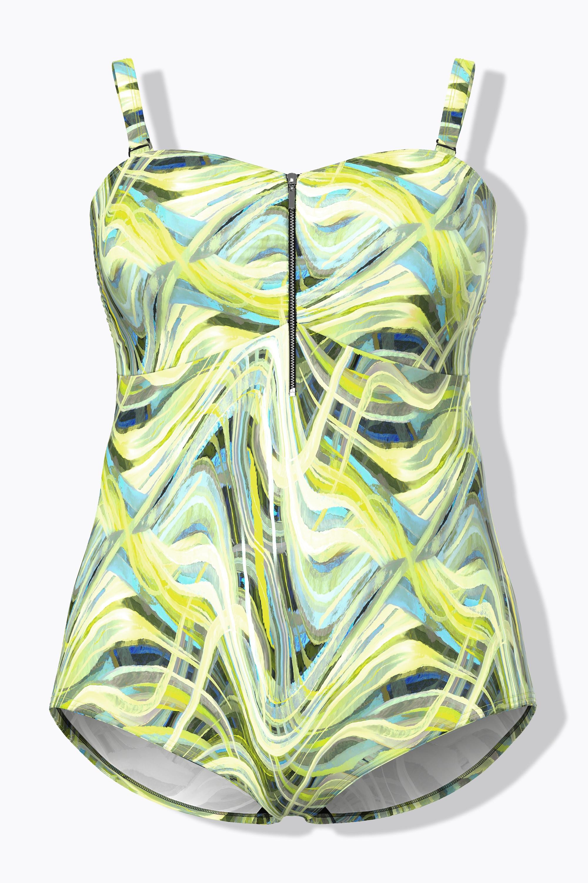 Ulla Popken Badeanzug, Wellenmuster, Softcups, Zipper