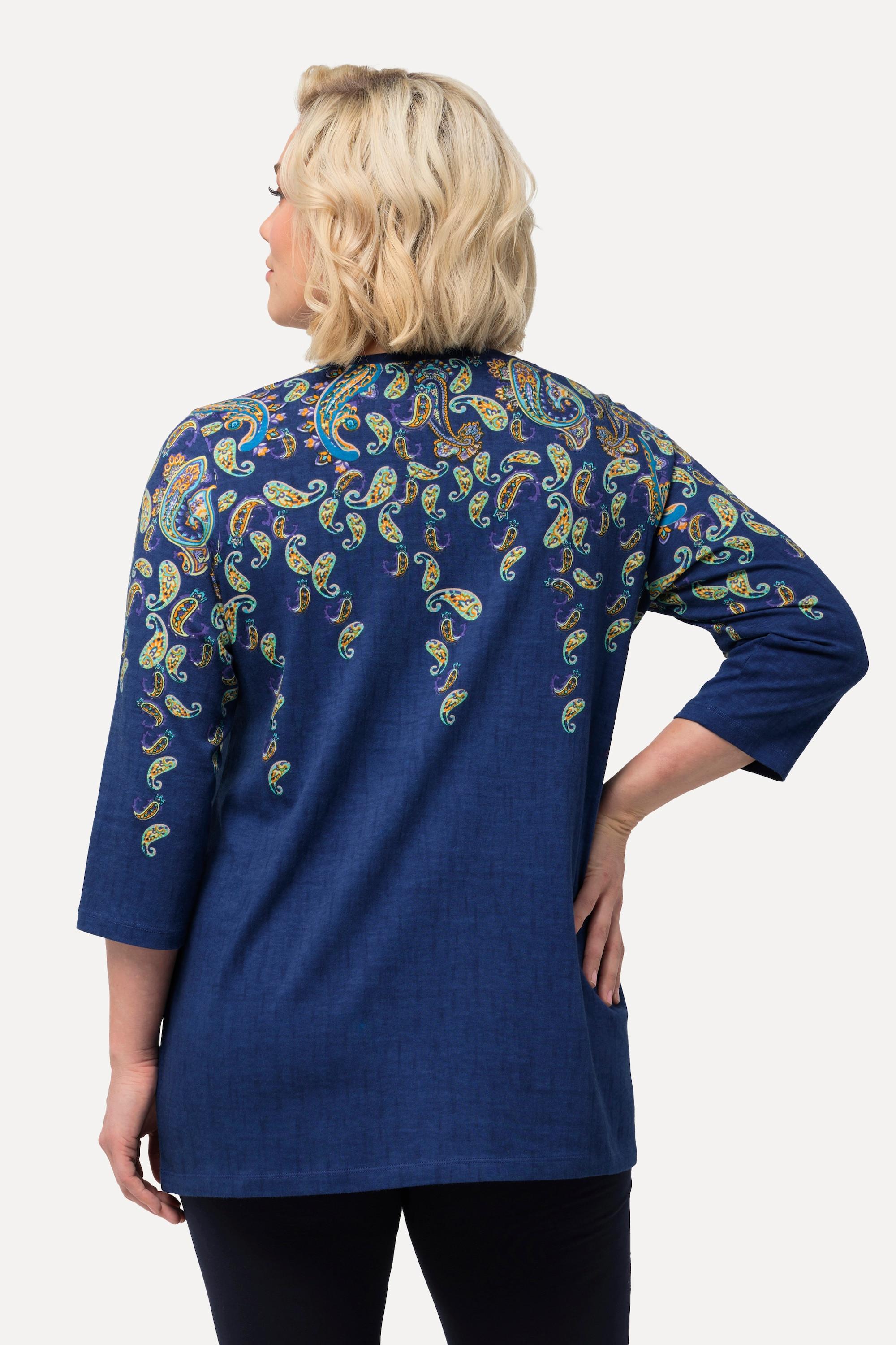 Ulla Popken Longshirt Bordürendruck Rundhals 3/4-Arm