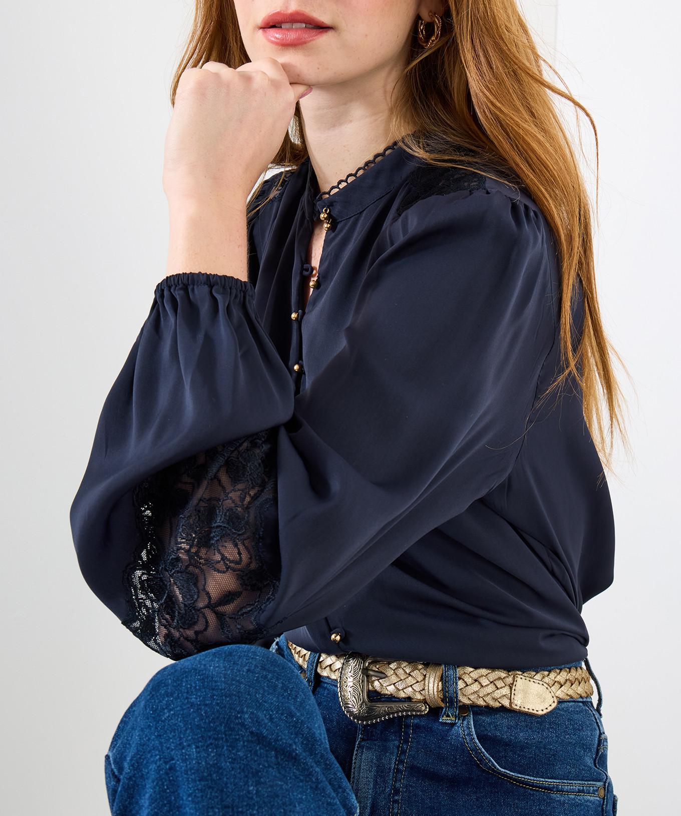 Joe Browns Marineblaue Satinbluse
