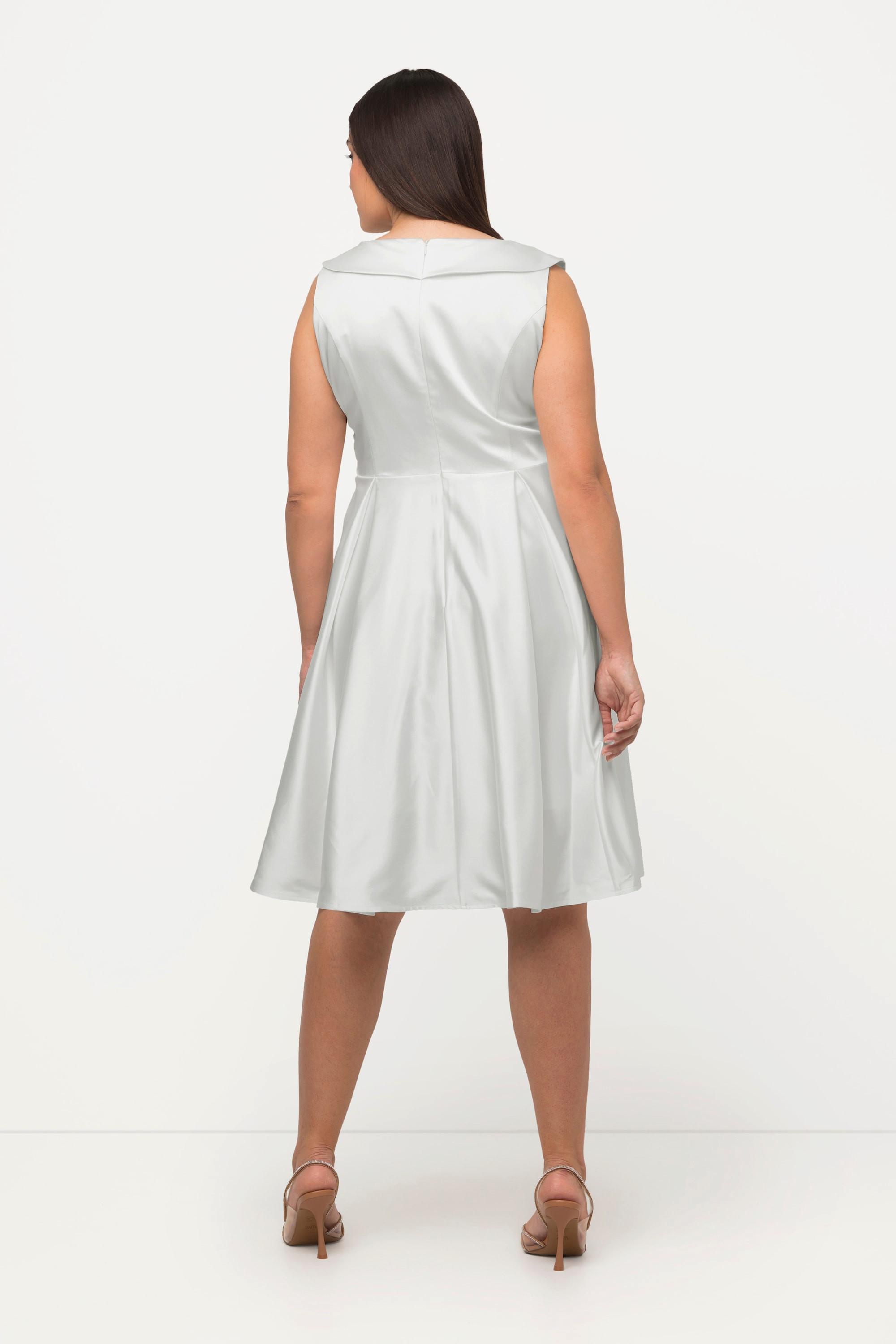 Ulla Popken Abendkleid A-Linie drapiert V-Ausschnitt ärmellos